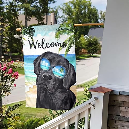 Miniatura 4 de Bandera de jardín tropical de verano negro Labrador Lab Dog Retriever Labrador de 12 x 18 pulgadas, decoración vertical de doble cara para patio,