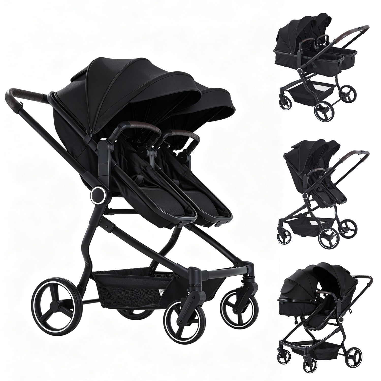 Double Stroller for Infant and Toddler, Lightweight Side by Side Twin Baby Stroller, 26.8" Slim Design Fits Doors, Compact Foldable Travel Stroller, Independent Recline, Black - 1