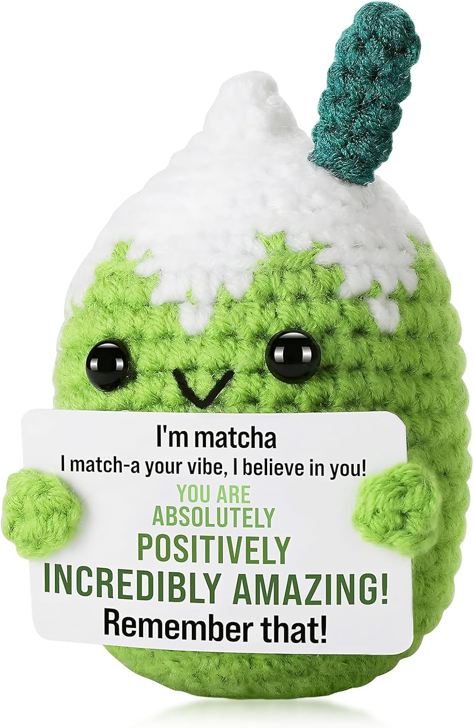 Emotional Support Crochet Matcha – Handmade Positive Energy Gift with Card, Thank You Teacher Present, Birthday Gift for Women & Men, Home or Office Desk Decoration