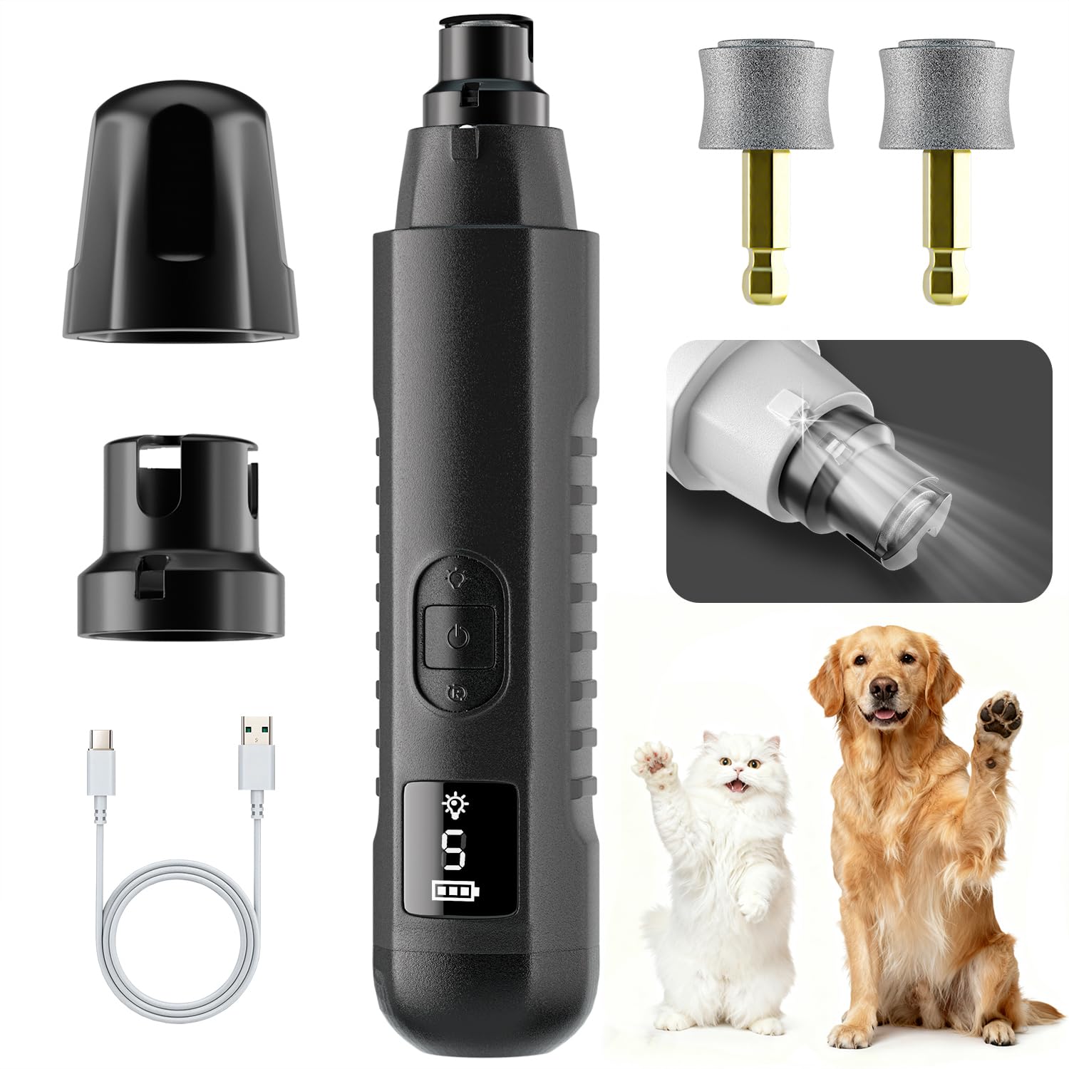 2026 New Silent Groom Pro Pet Nail Grinder, 5-Speed Dog Nail Grinder with Led Light, 40 db Quiet Painless Paws Grooming for Small Medium Large Dogs & Cats, USB Rechargeable
