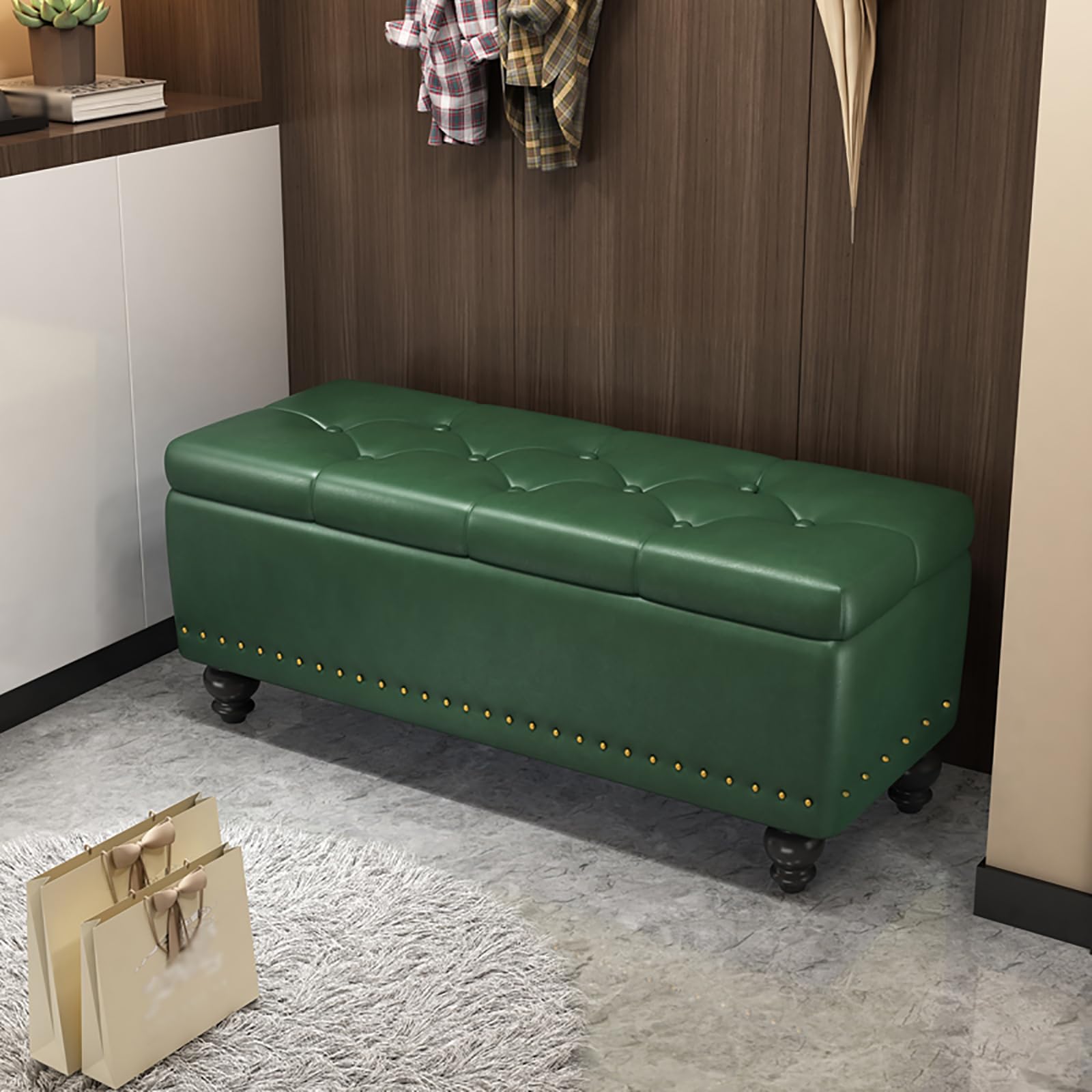 Banc en velours de rangement pour dressing et chambre cosy