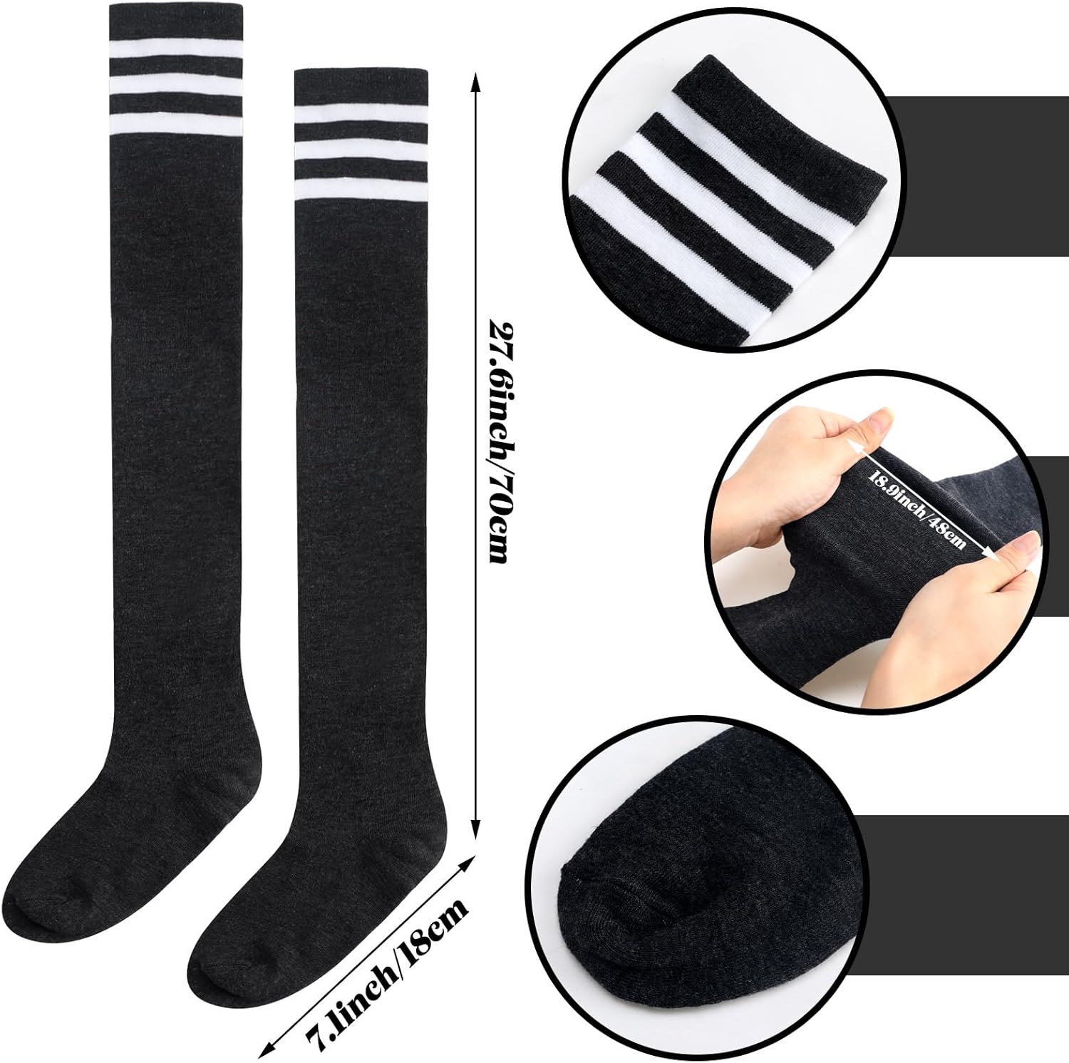 Panitay 10 Pairs over Knee Thigh High Socks Warm Knee-high Stocking Women Boot Sock Leg Warmer Stripe Stocking for Daily Wear - Image 3
