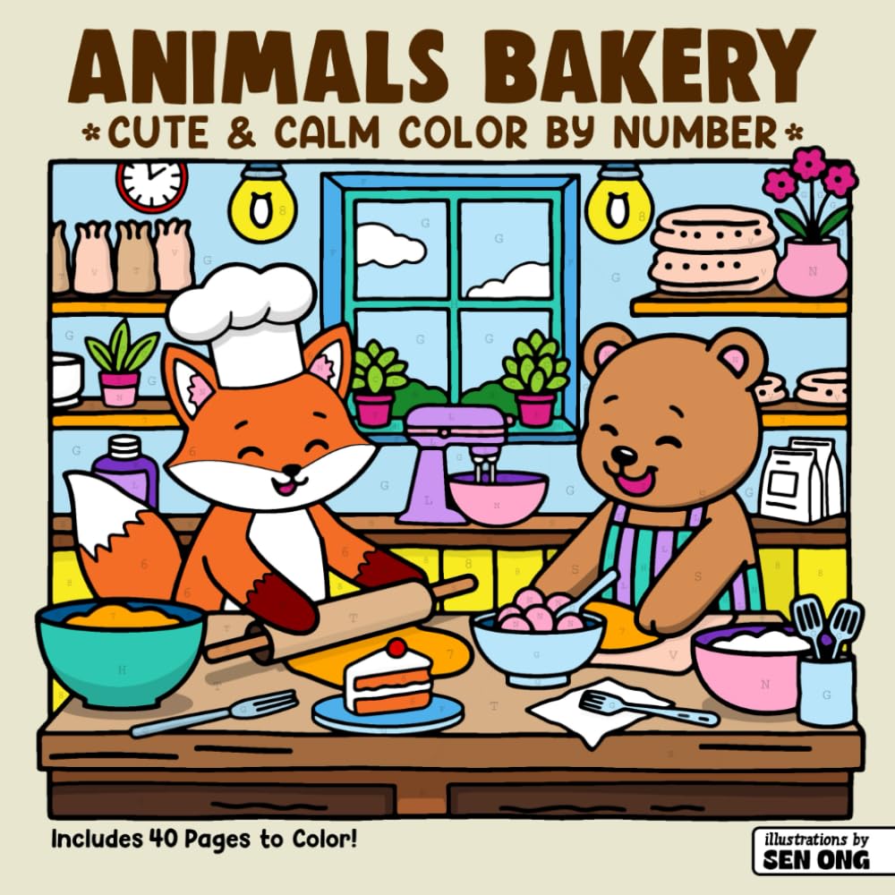Animals Bakery Cute & Calm Color By Number: Adorable Bakers & Yummy Treats for Relaxing Fun