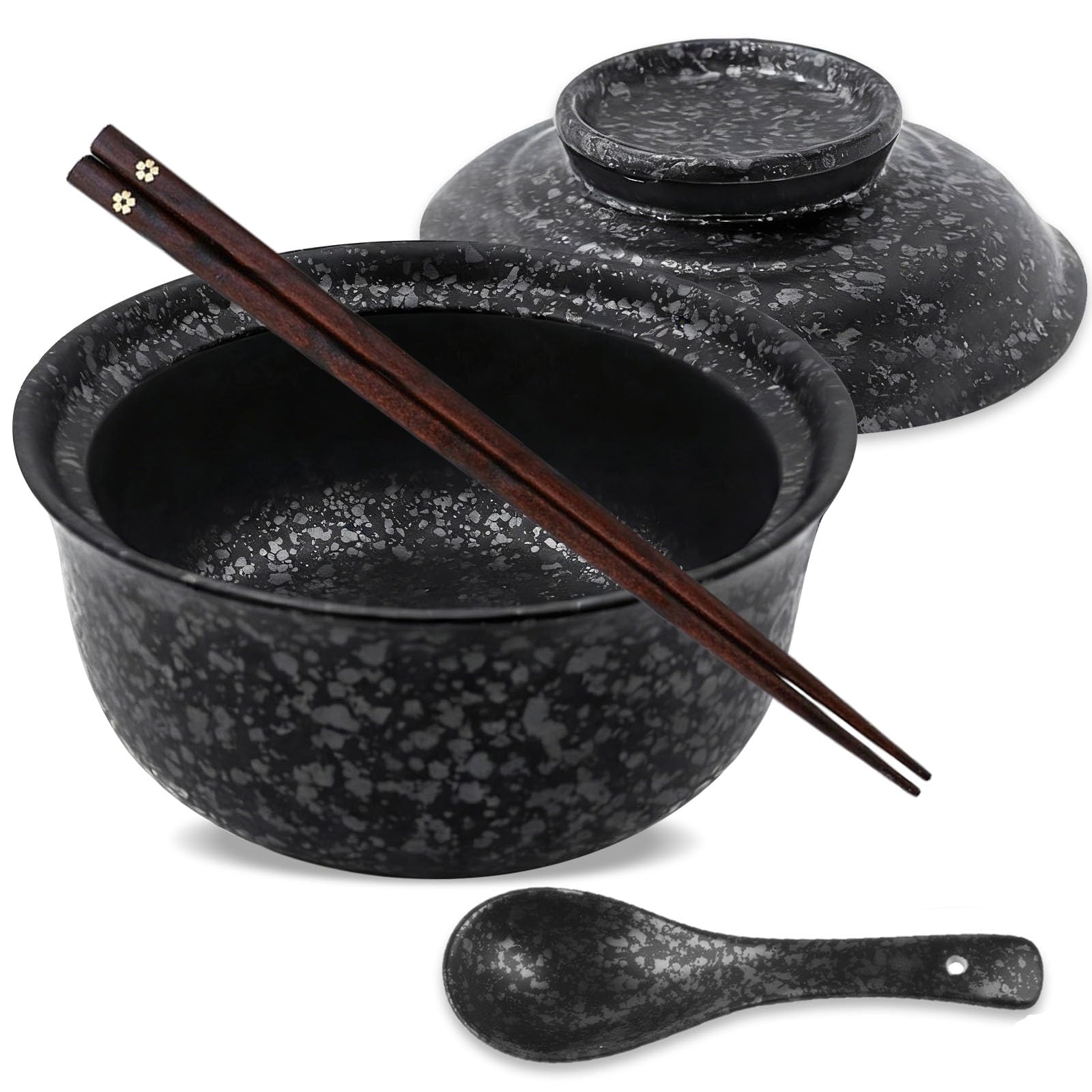 Bol en Céramique Noir Artisanale de 800ml Style Vaisselle Japonaise