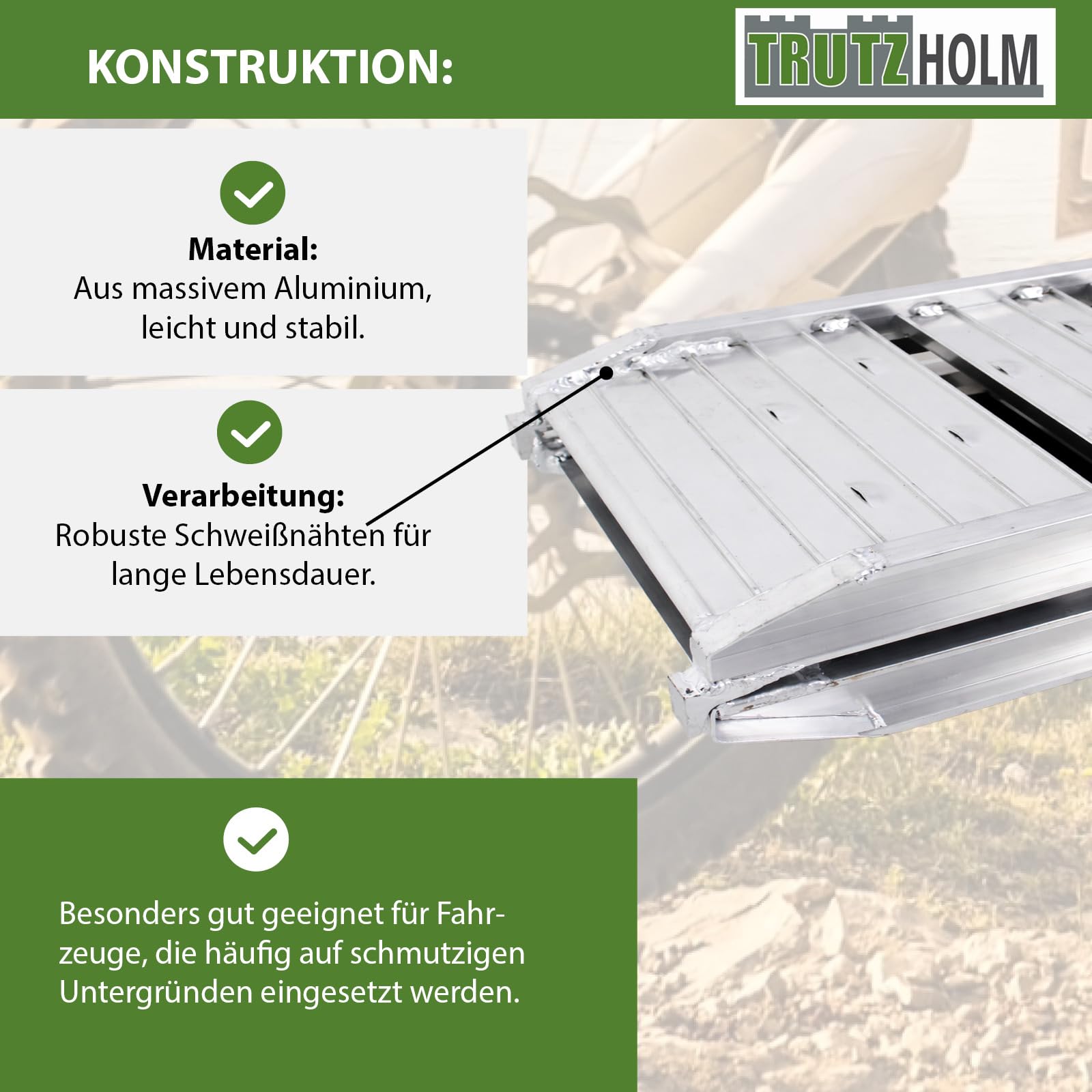 TRUTZHOLM 2X Auffahrrampe klappbar Aluminium Länge 180 cm Traglast gesamt 400 kg geriffelte Oberfläche Verladerampe