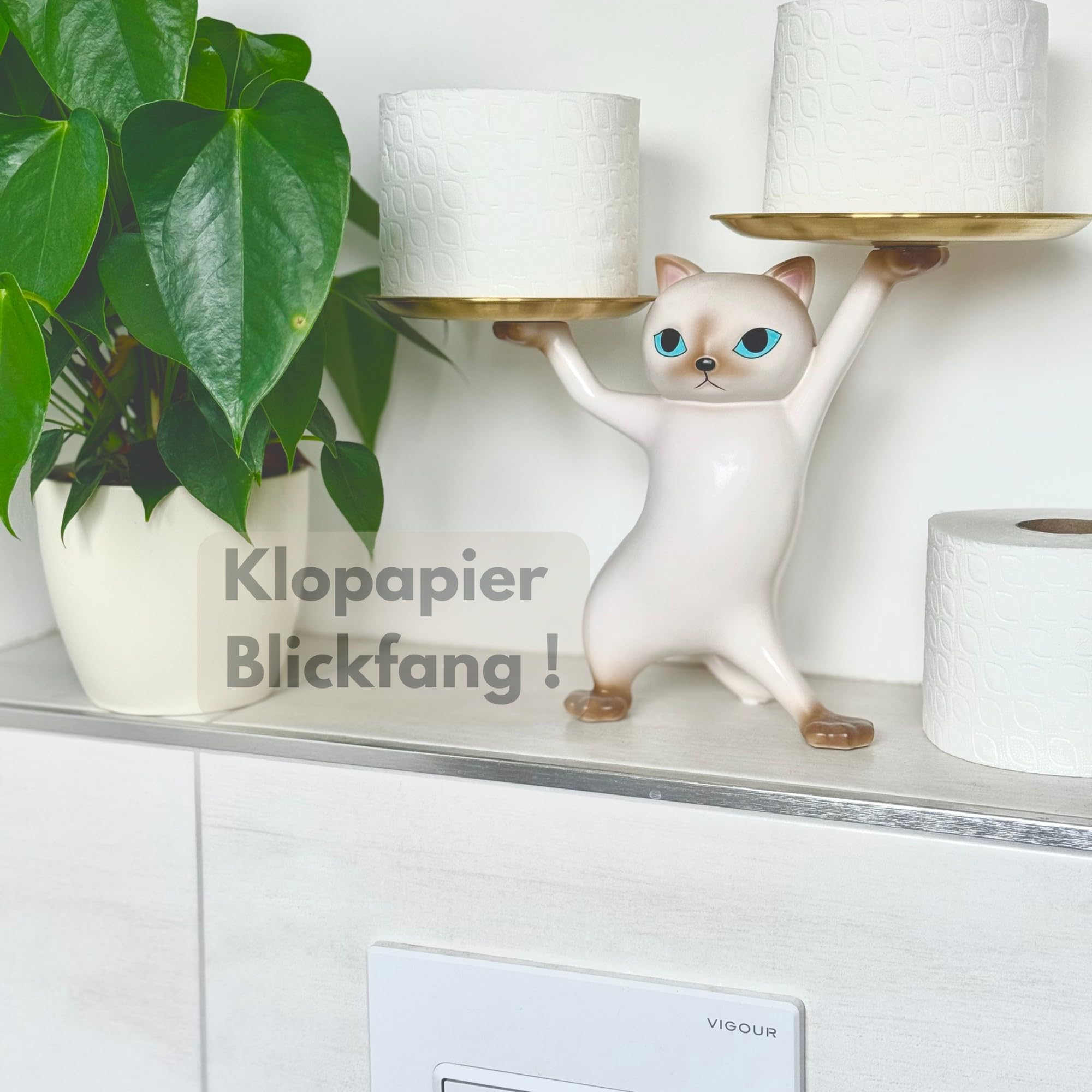 Elegante Katzenfigur Schlüsselschale für tischdeko - Skulptur Deko für Büro deko - deko Flur - Praktische Ablage für Schlüssel, Schmuck und Kleinigkeiten - Geschenk für Katzenliebhaber (Grau)
