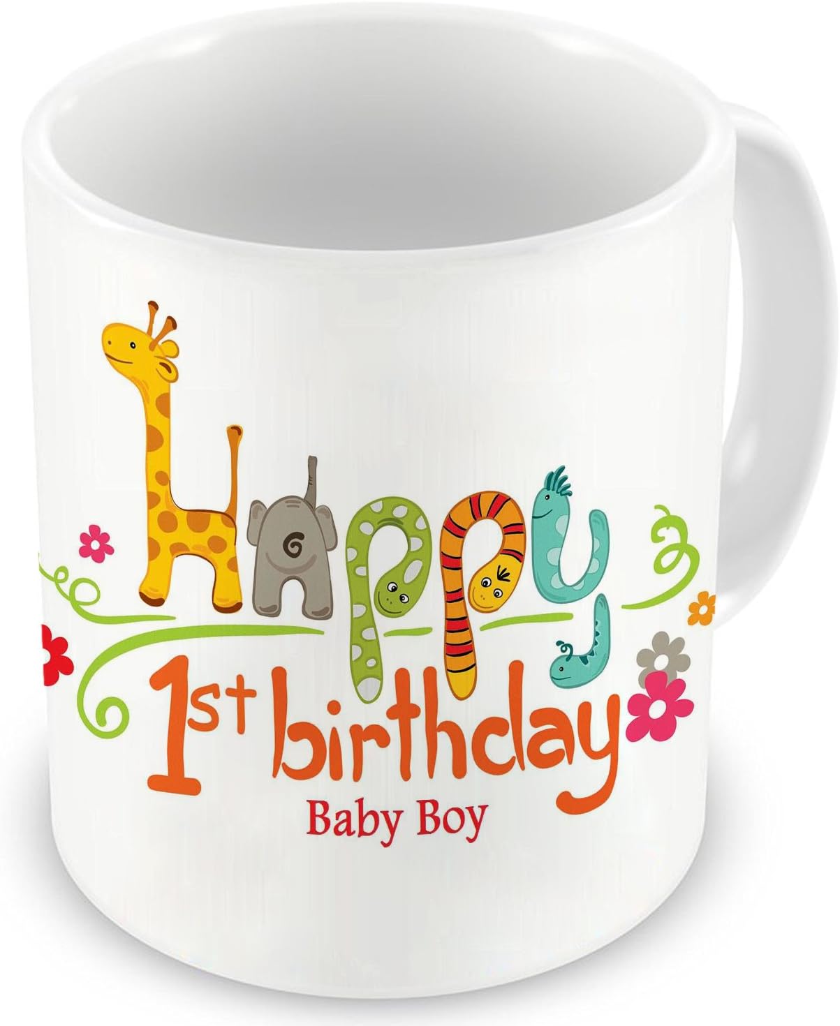 Factorywala Ceramic Happy 1St Baby Boy Animal Text Print Coffee Mug, 330 Ml, Standard, Multicolor, 1 Piece