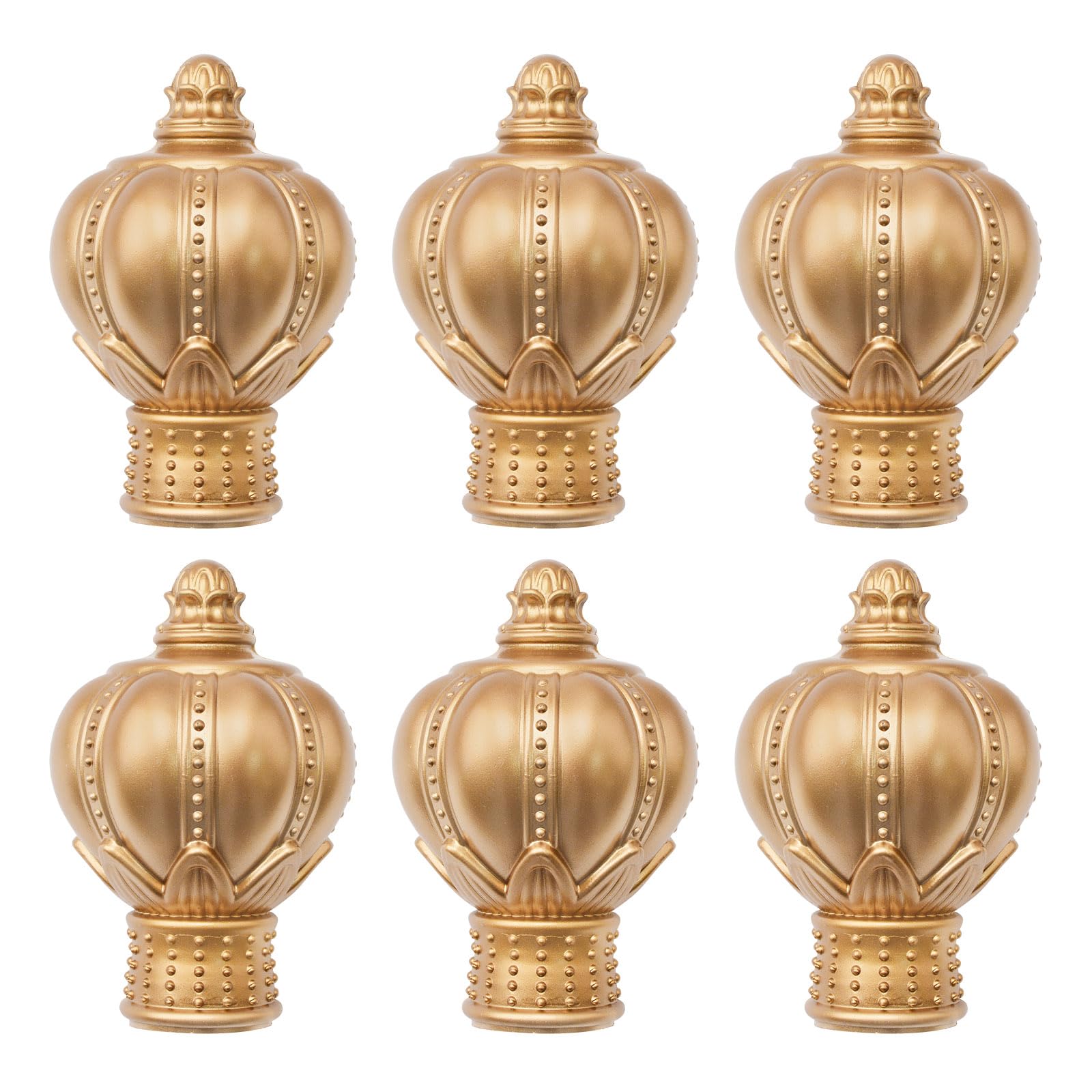 UFURMATE Curtain Finials, 6Pcs Gold Plastic Drapery Rail Pole Head Cap Decorative Window Curtain Rail End Curtain Rod Pole Finials Ends, Fits Dia.