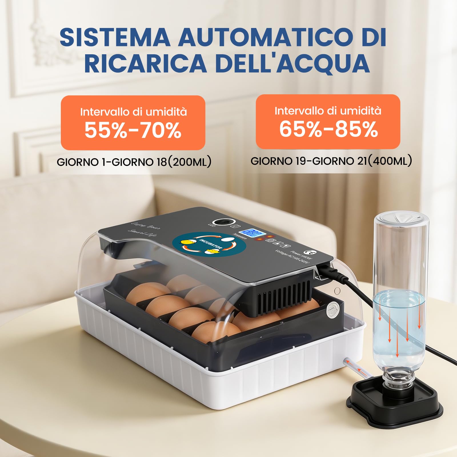 Incubatrice per Uova, 12-35 Uova Completamente Automatica con Display Della Temperatura, Controllo Della Temperatura e Giratore Automatico Delle Uova, per Galline da Cova, Quaglie, Anatre, Oche