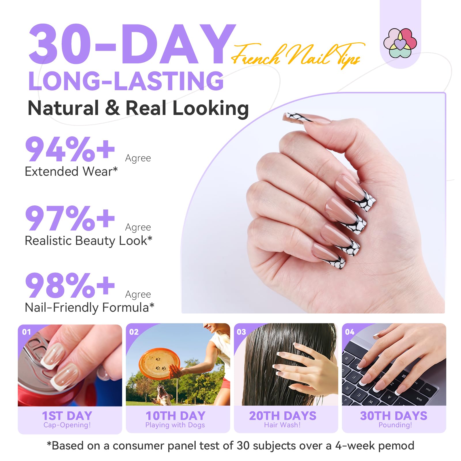 SAVILAND Acrylic Nails Kit With French Tips: 30 Days Strong Wear Acrylic Nail Set including 160 Pcs Long Square Full Cover Press on Nails Acrylic Powder Monomer Stronger Healthier Fake Nails French Nails - Image 4