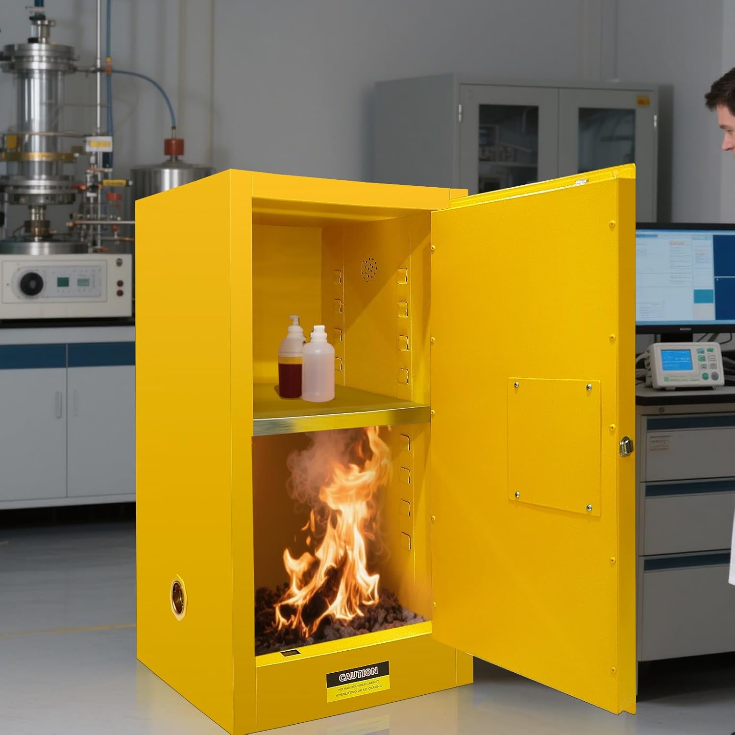 42 Gal Flammable Cabinet, Industrial Chemical Safety Cabinet, Hazardous Storage Cabinets, for Commercial Industrial and Home Use Yellow