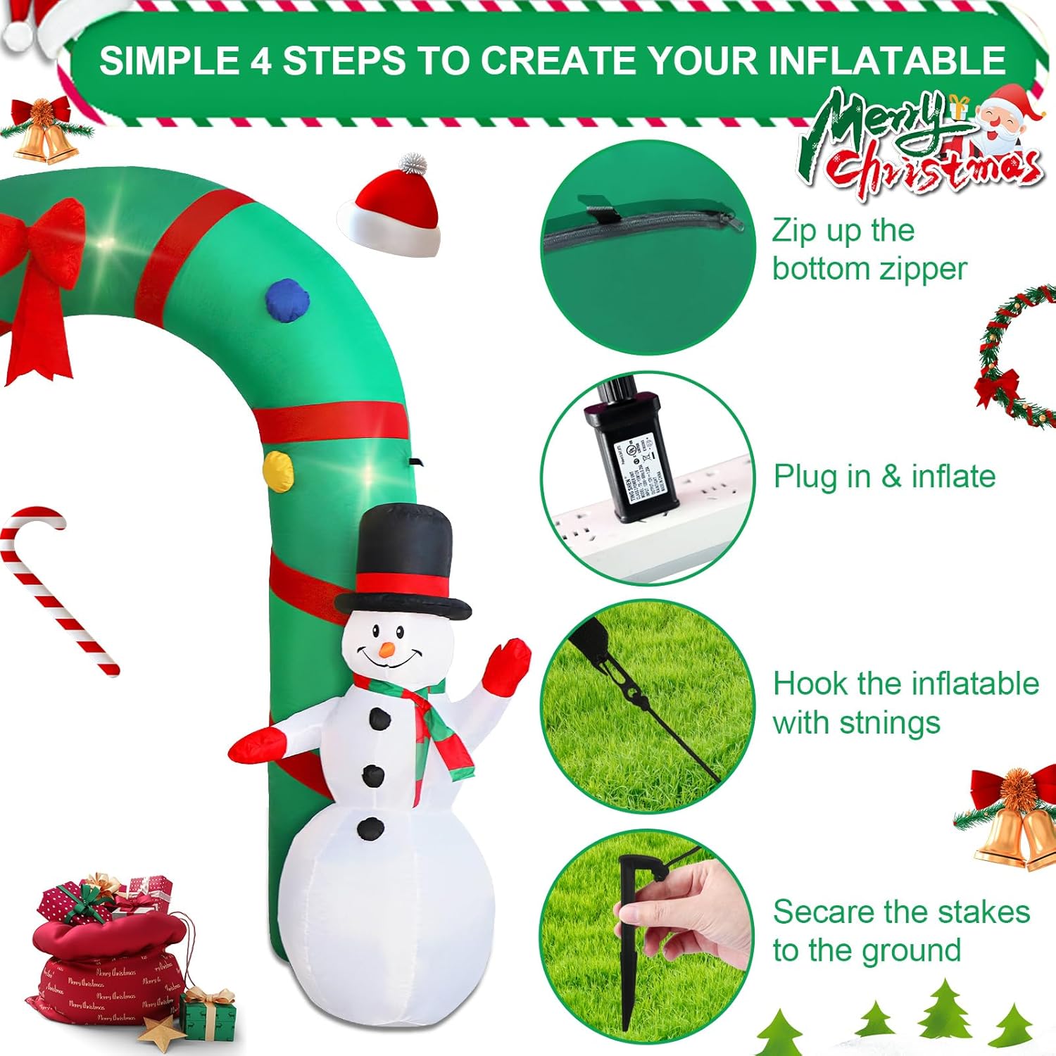 10ft Christmas Inflatable Outdoor Decoration Inflatable Yard Decoration Inflatable Santa Claus and Snowman Arch Decoration Built-in LED Lights for Christmas Holiday Party, Garden Decoration - Image 6