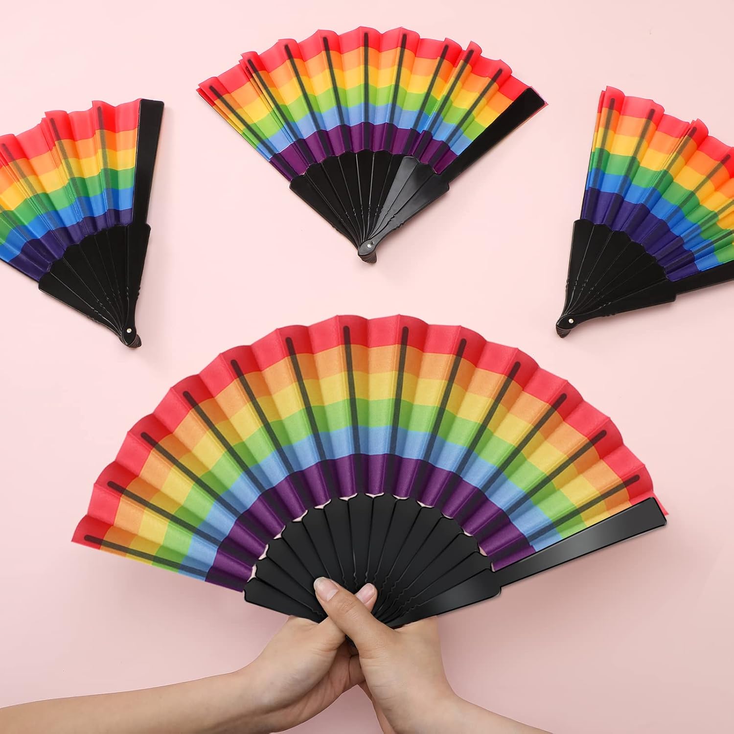 Hoteam 36 Pcs Rainbow Hand Fans Gay LGBT Fans Plastic Pride Decorative Folding Fans Chinese Colorful Hand Held Fan Rainbow Party Fans Foldable Dance Fan for Music Festival Events and Dance Supplies