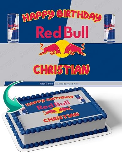 Cakecery RedBull - Decoración de imagen de pastel comestible personalizada para pastel de cumpleaños, 1/4 hoja
