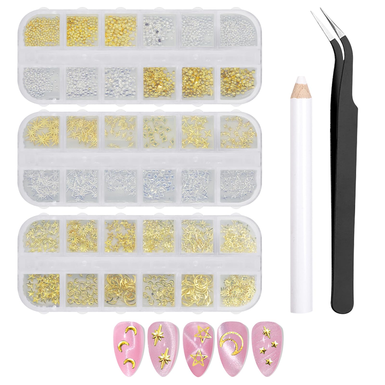 2500Pcs Gold Nail Charms