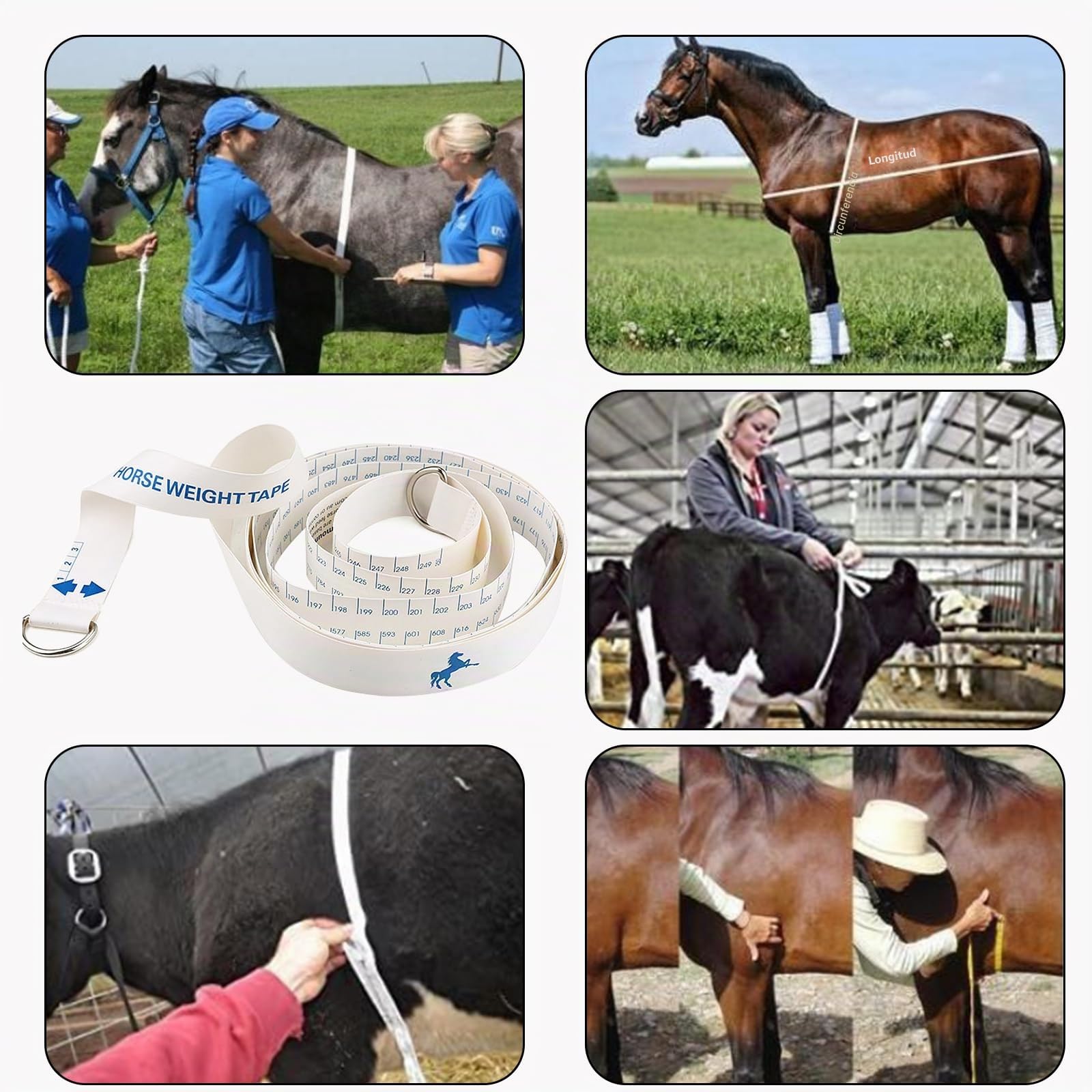 Cinta de peso de caballo, varilla de medición portátil para altura y peso, cinta métrica de cintura de caballo de doble escala, cinta métrica de altura y peso fácil de medir, cinta métrica de peso