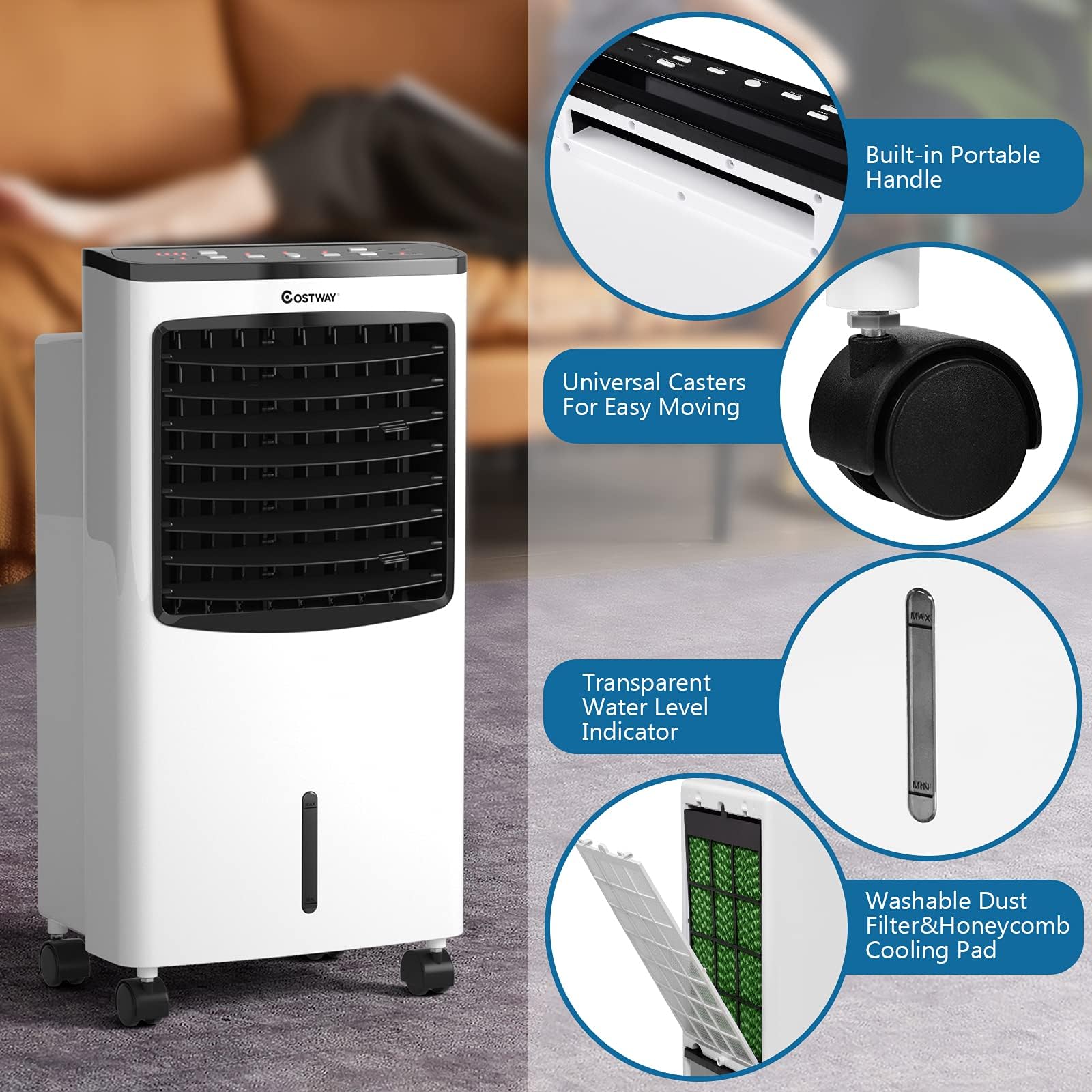 RELAX4LIFE 3 in 1 Ventilatore a Ghiaccio con Serbatoio Acqua 8L, 3 Modalità e 3 Velocità, Raffreddamento, Ventilatore, Deumidificazione