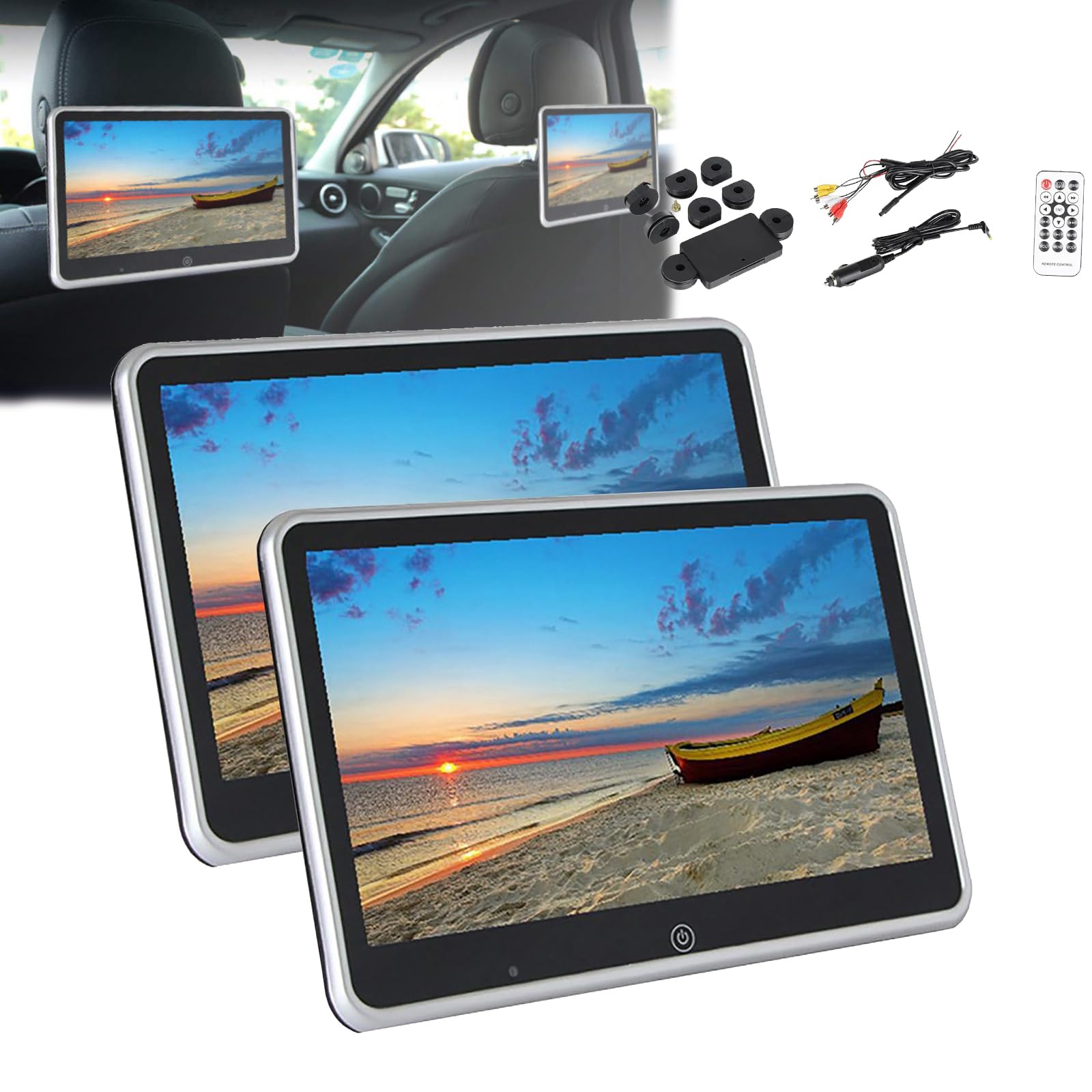 Moniteur appuie-tête voiture tactile ultra fin avec écran 1024x600P et transmetteur FM