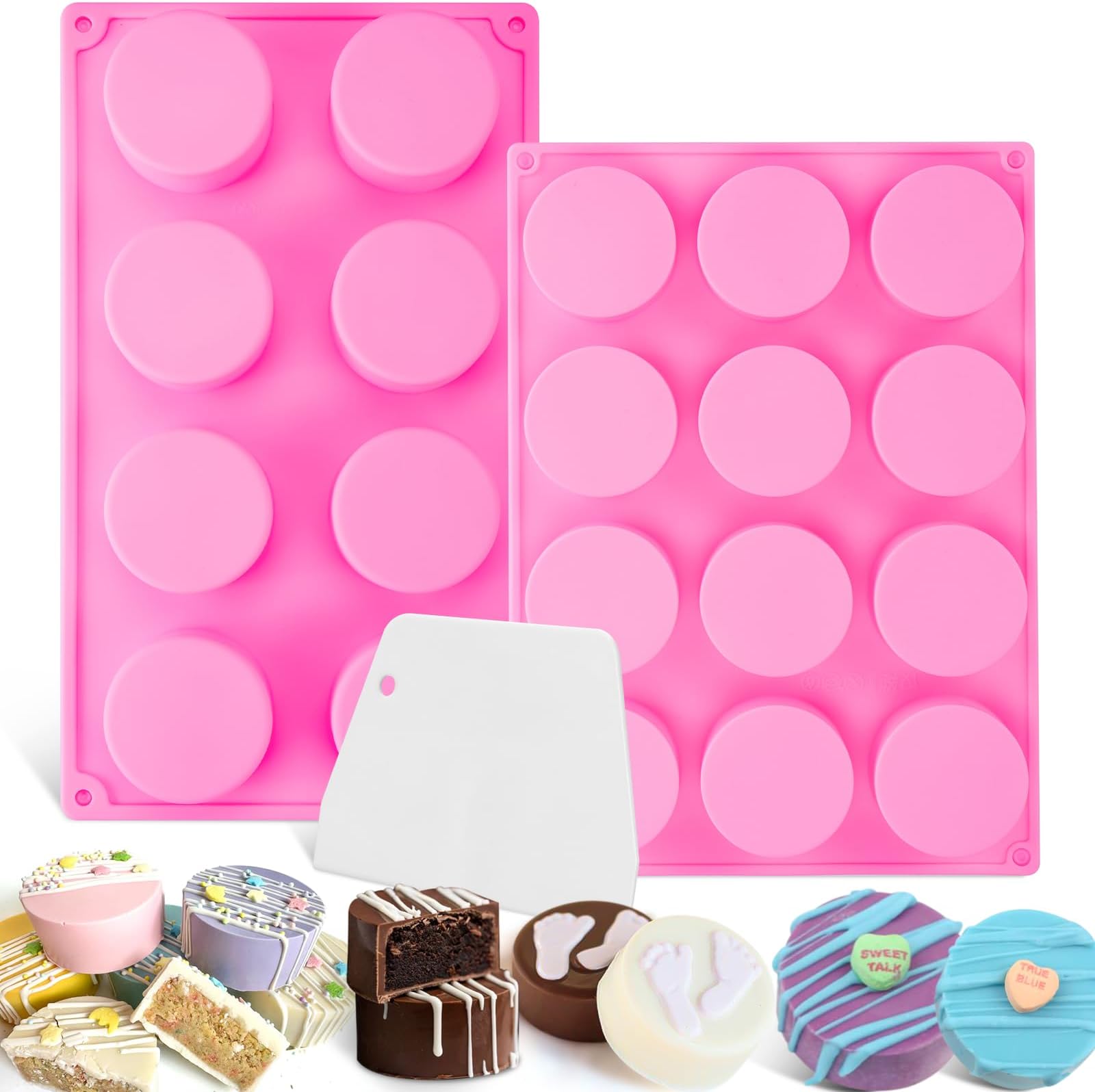 Mity rain 3PCS Cake Puck Mold Set - Silicone Chocolate Cover Desserts Mold with 12-Cavity Round Cake Pop Molds&8-Cavatity Deep Cake Puck Molds, Silicone Molds for DIY Cake Cores, Cookie, Candy, Jelly