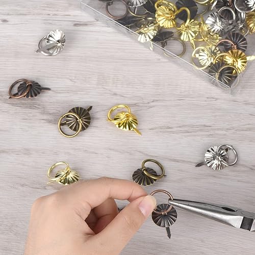 Miniatura 7 de 50 piezas de sujetadores de metal con anillos de tracción, mini sujetadores de papel de brad, mango de anillo de metal para manualidades, accesorios