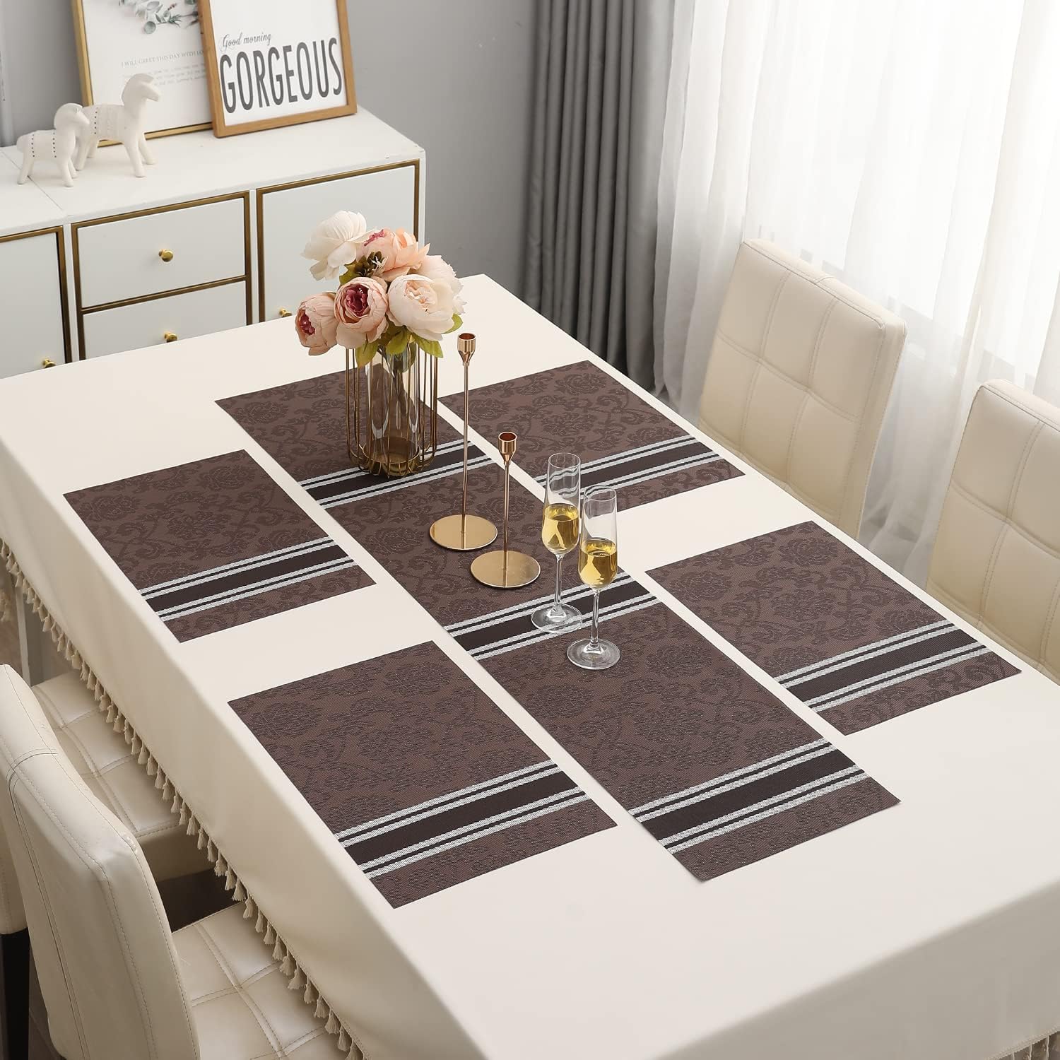 HOKIPO PVC Placemats with Table Runner for Dining Table 4 Seater (AR2352)