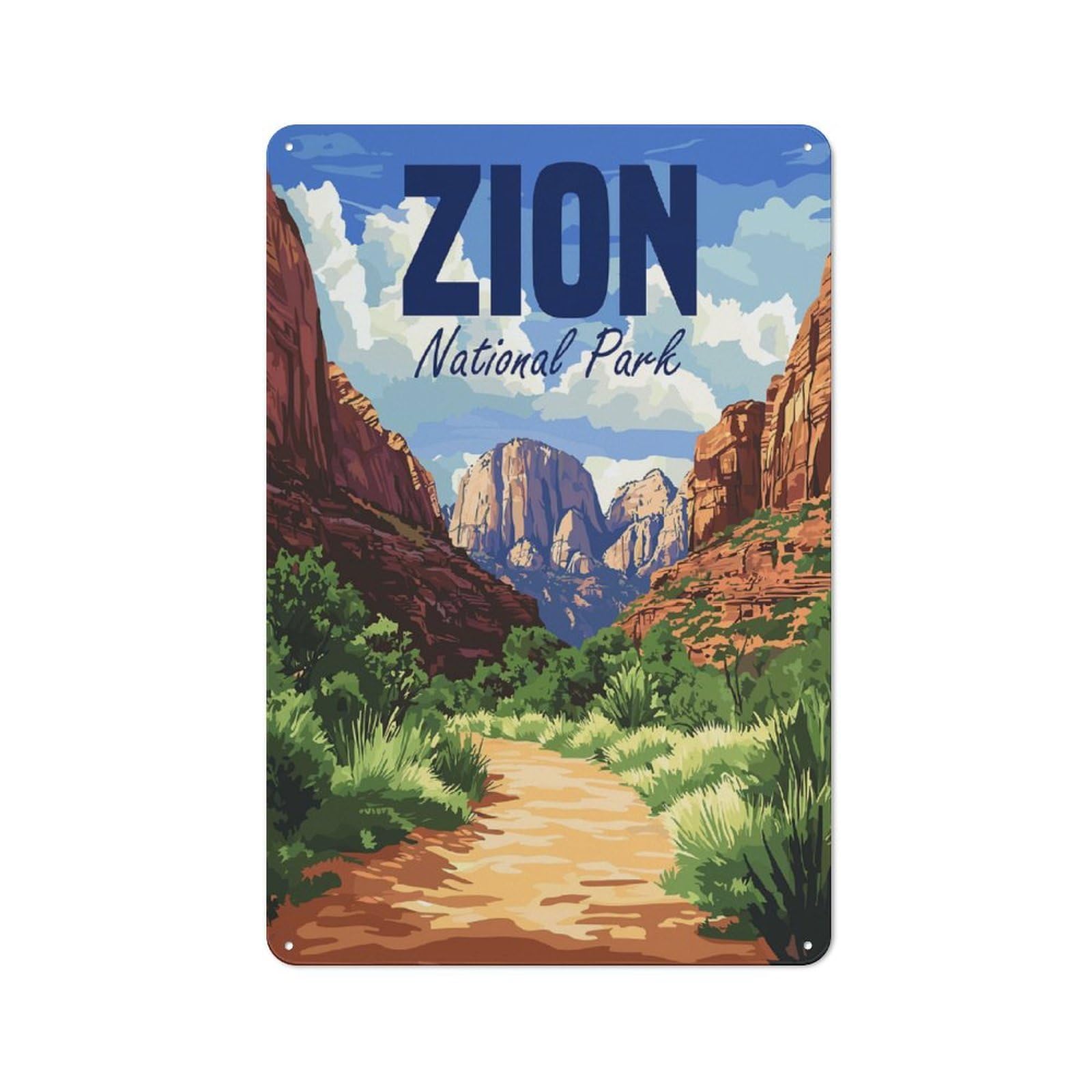 Understated Zion National Park Travel Metal Wall Plaque 30x20cm, Creative Space Decor for Office, Study, Studio Or Hallway