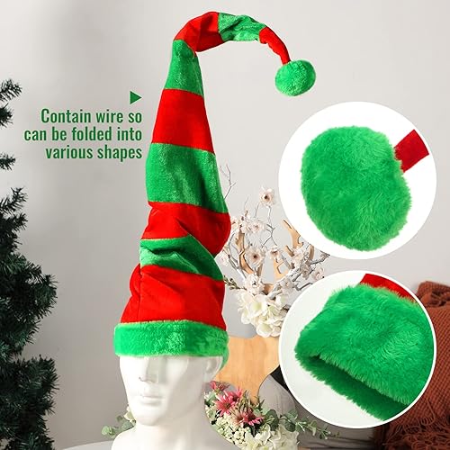 Miniatura 4 de Hillban 4 piezas de sombreros y orejas de elfo de Navidad, accesorios de gnomo de elfo para disfraz de fiesta de Navidad (estilo a rayas)