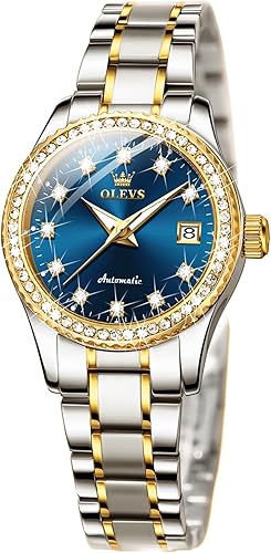 OLEVS Reloj automático para mujer, de lujo, con diamantes de lujo, cuerda automática, impermeable, fecha luminosa