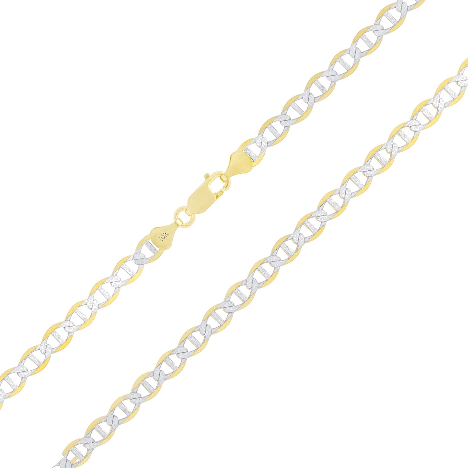 Nuragold 10k Real Yellow Gold Solid Mariner 6mm Anchor Chain Pave Diamond Cut Necklace (18"-30") Two Tone Italian Jewelry for Men & Women