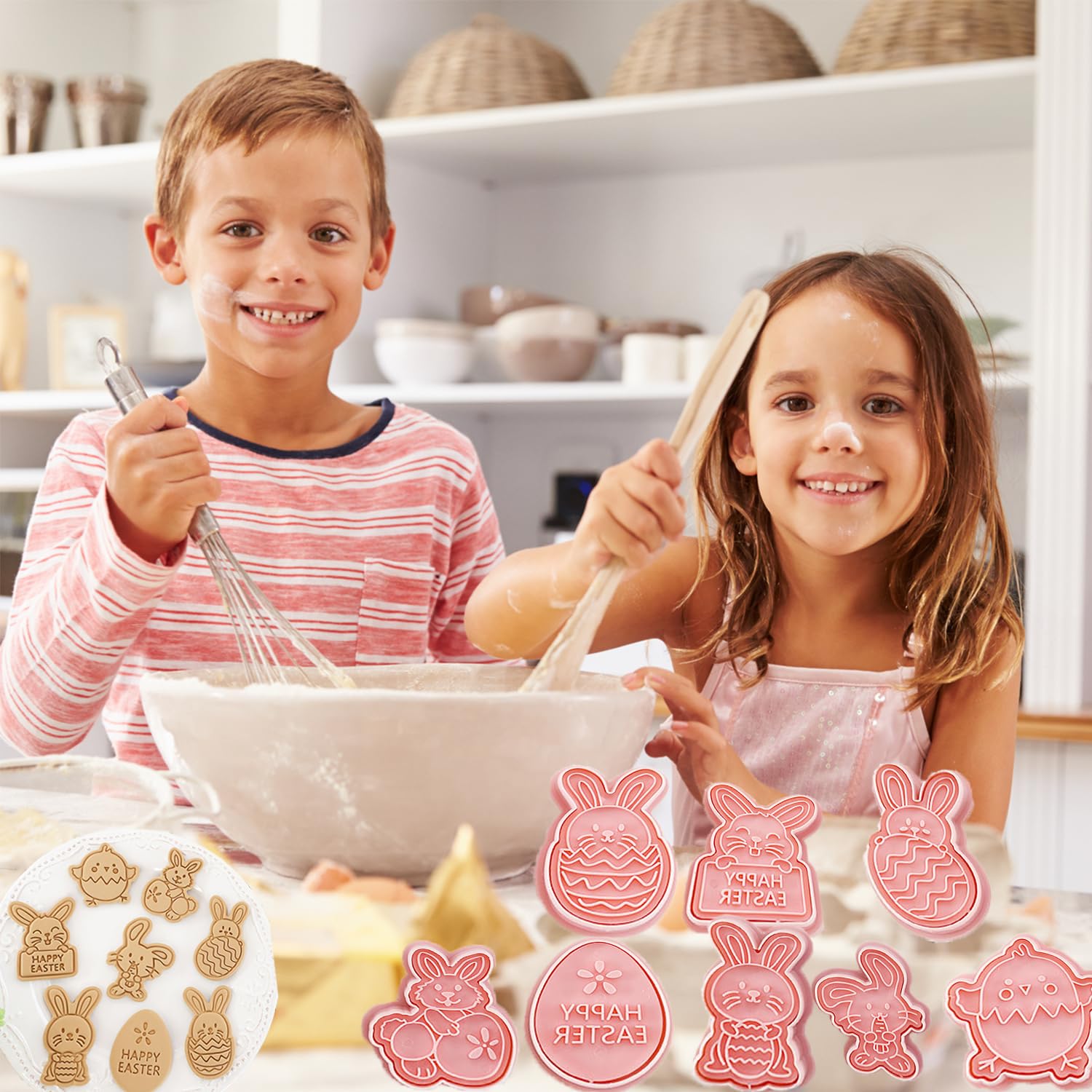 Uitsteekvormpjes voor Pasen, 8 stuks paashaas uitsteekvormpjes, koekjesstempels, Pasen, koekjes, uitsteekvormpjes voor Pasen, voor doe-het-zelf haas, kuiken, ei, sandwich, chocolade, accessoires