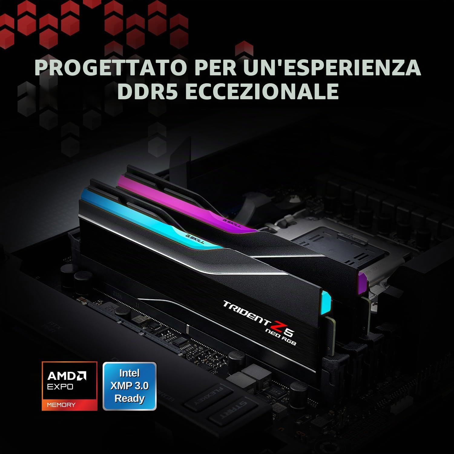 G.SKILL Trident Z5 Neo RGB Series DDR5 RAM (AMD Expo & Intel XMP 3.0) 128 GB (2 x 64 GB) 6000 MT/s CL36-44-44-96 1,25 V U-DIMM - Nero opaco (F5-6000J3644D64GX2-TZ5NR)