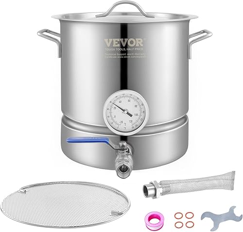 VEVOR Hervidor de cerveza de 5 galones, olla de acero inoxidable, olla para elaboración de cerveza con filtro y bandeja de filtro, parte inferior