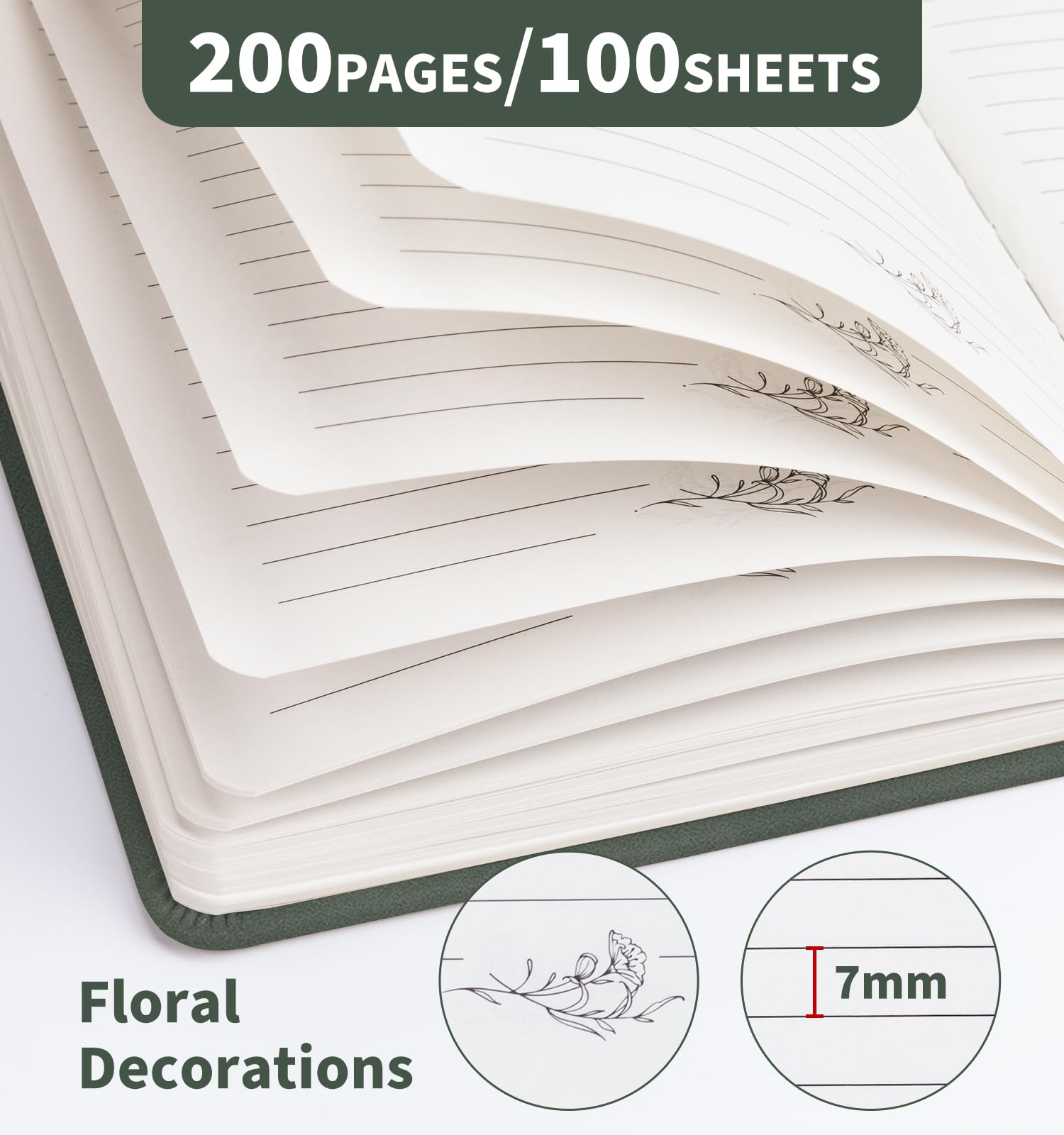 ALKALO Liniertes Tagebuch für Damen, 200 Seiten, A5, Hardcover, Leder, Tagebücher zum Schreiben, College, liniert, für Arbeit, Schule, Notizen, Geschäftstagebuch, Notizblock, 14 x 21 cm, Grün