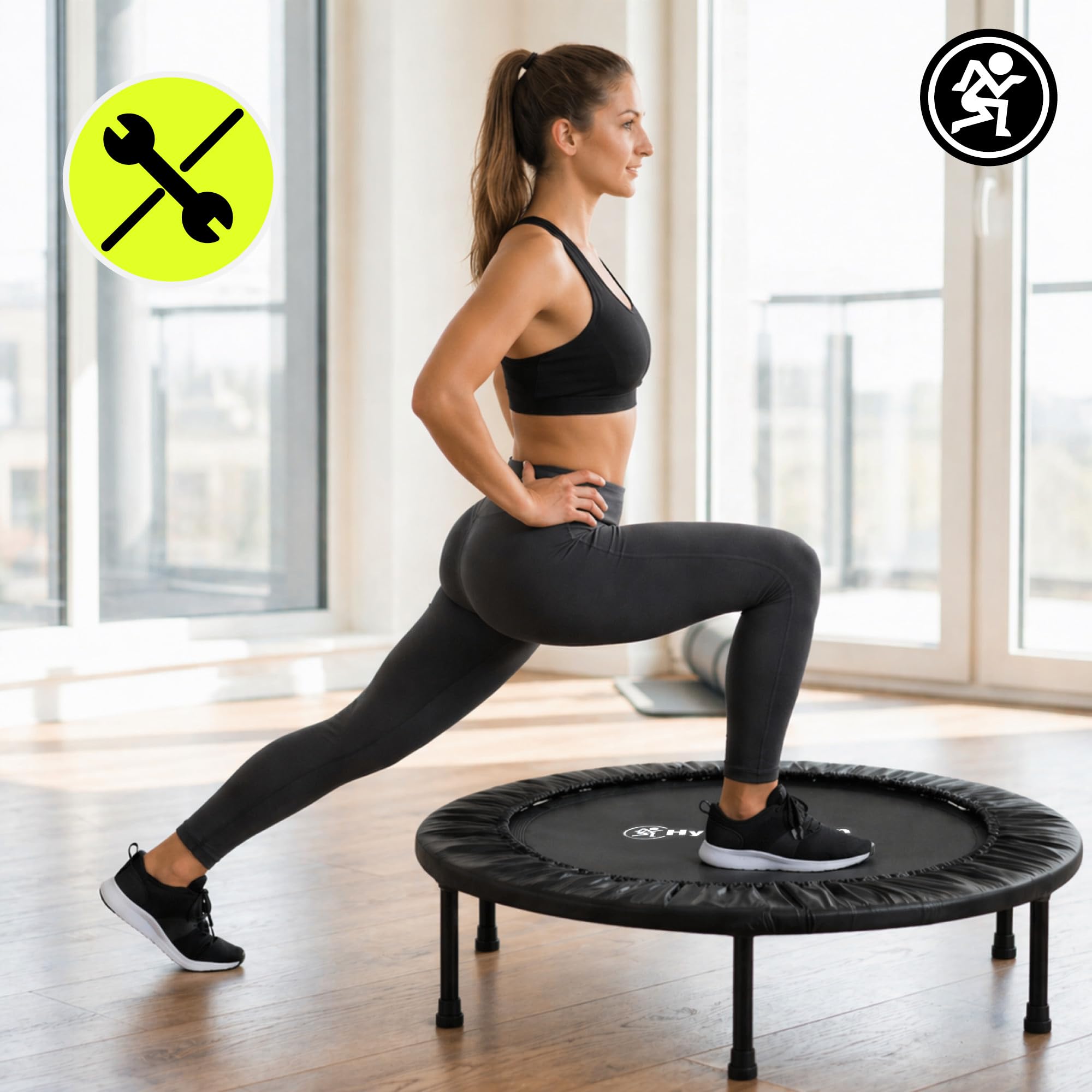HyperMotion Trampolina Fitness do Ćwiczeń Domowych 91 cm Mini Trampolina Treningowa Cardio do Domu Składana Stabilna Trampolina dla Dorosłych i Młodzieży HYP96