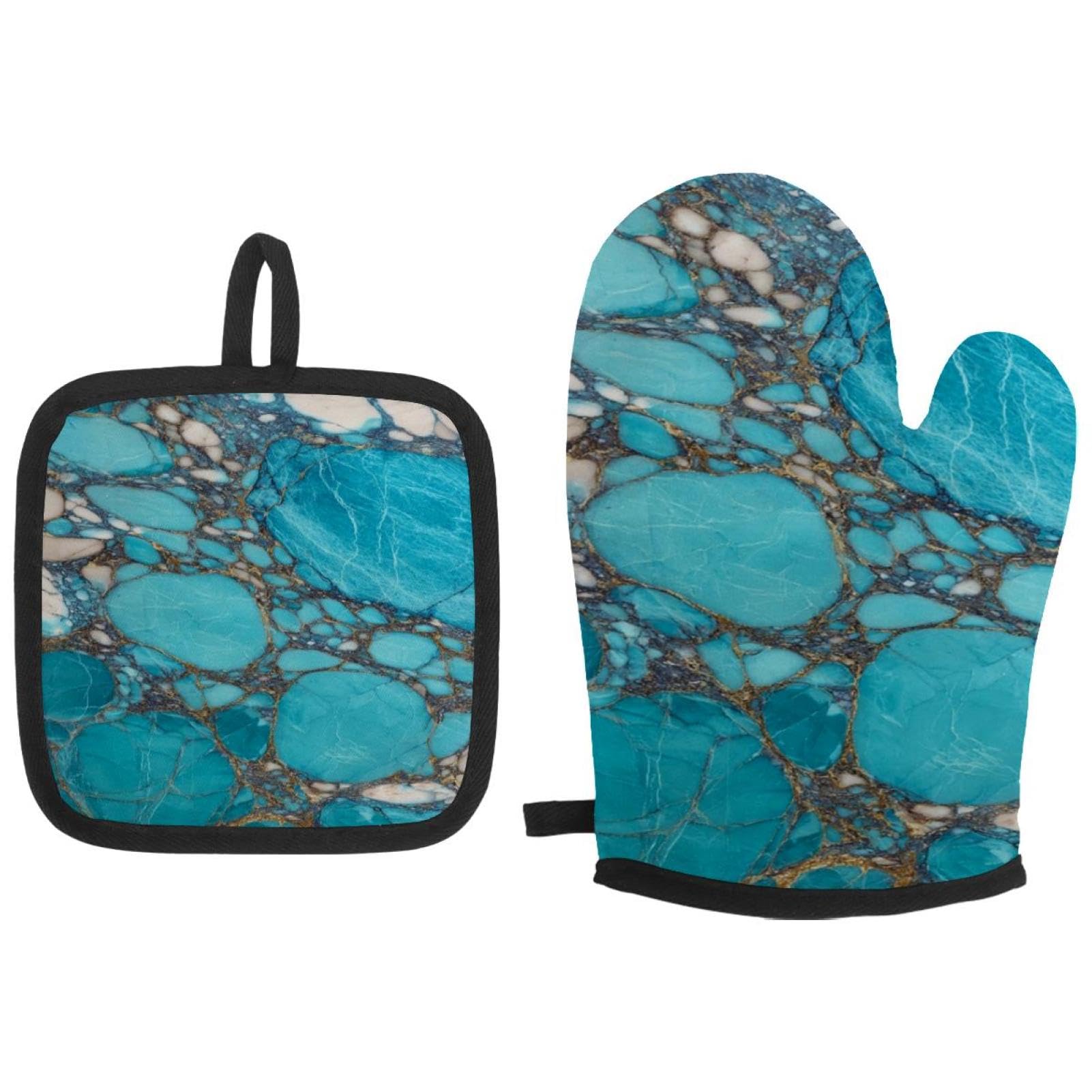 Gant de cuisine et manique turquoise contre les brûlures de cuisson