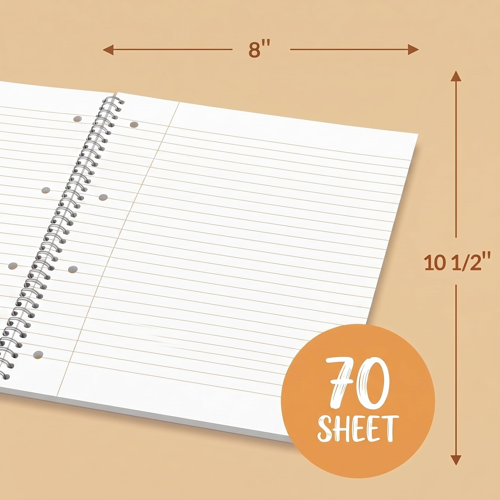 A4-Notizbuch, Spiralbindung, 8 mm Rand, liniert, 140 Seiten, 80 g/m² dickes Papier, perforierte Kanten, Schreibblock, A4-Notizbuch für Business, Büro, Schule, Reisen, 5 Stück