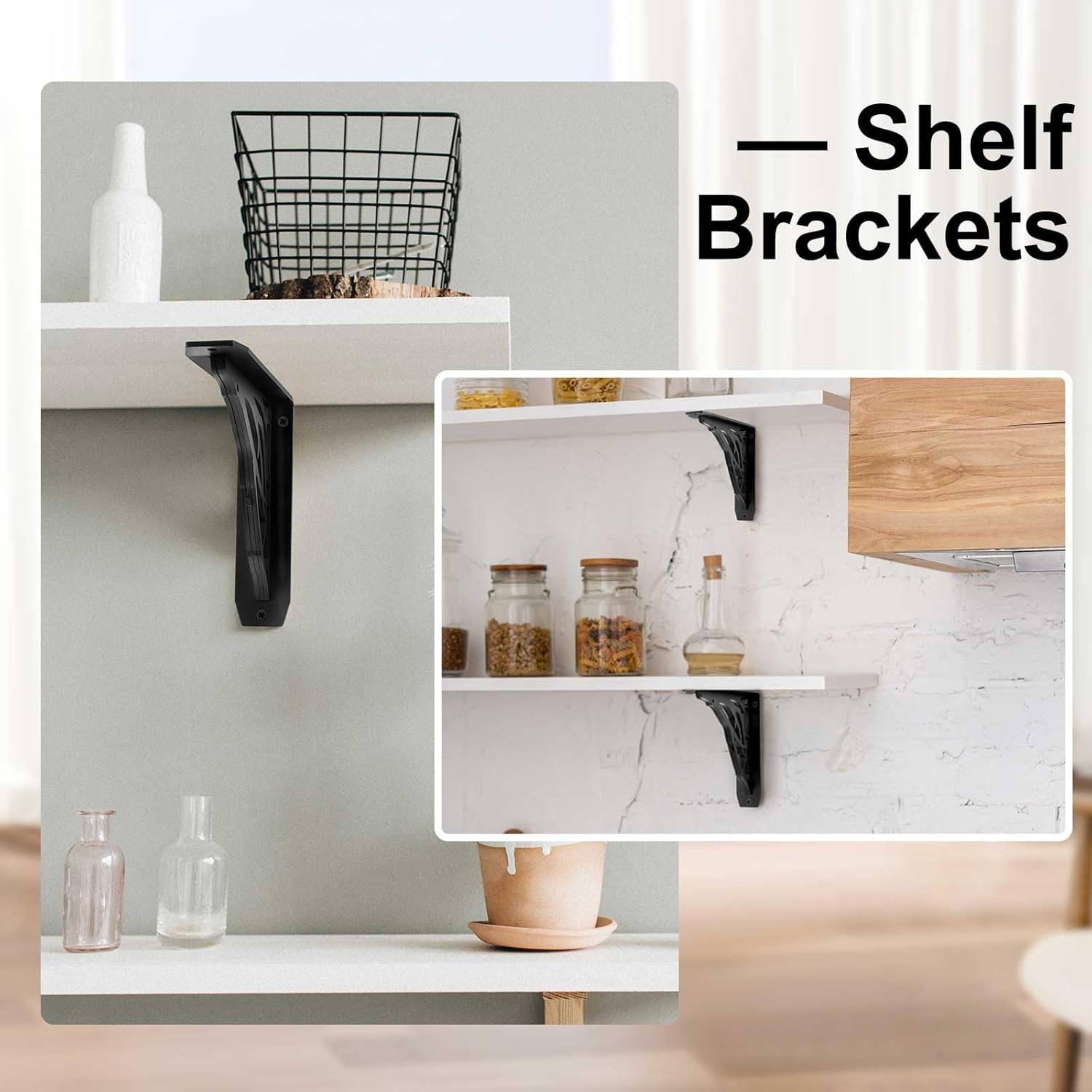 2 Pcs 8 x 8 x 2 Inch Heavy Duty Shelf Brackets 500 Lbs Capacity Metal Corbels for Mantels Countertops Profile and Decorative Shelving Wrought Iron Black (Vintage Style)