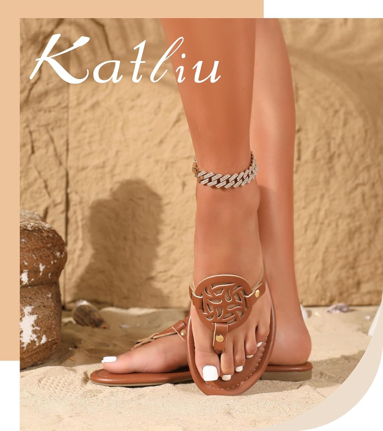 katliu Women's Flat Sandals Flip Flop Sandals Comfortable Dressy Thong Sandals - Image 4