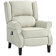 HOMCOM Vibration Massage Recliner Chair for Living Room with Heat, Wingback Single Sofa, Modern Linen Fabric Push Back Reclining Chair with Footrest, Side Pocket, Beige