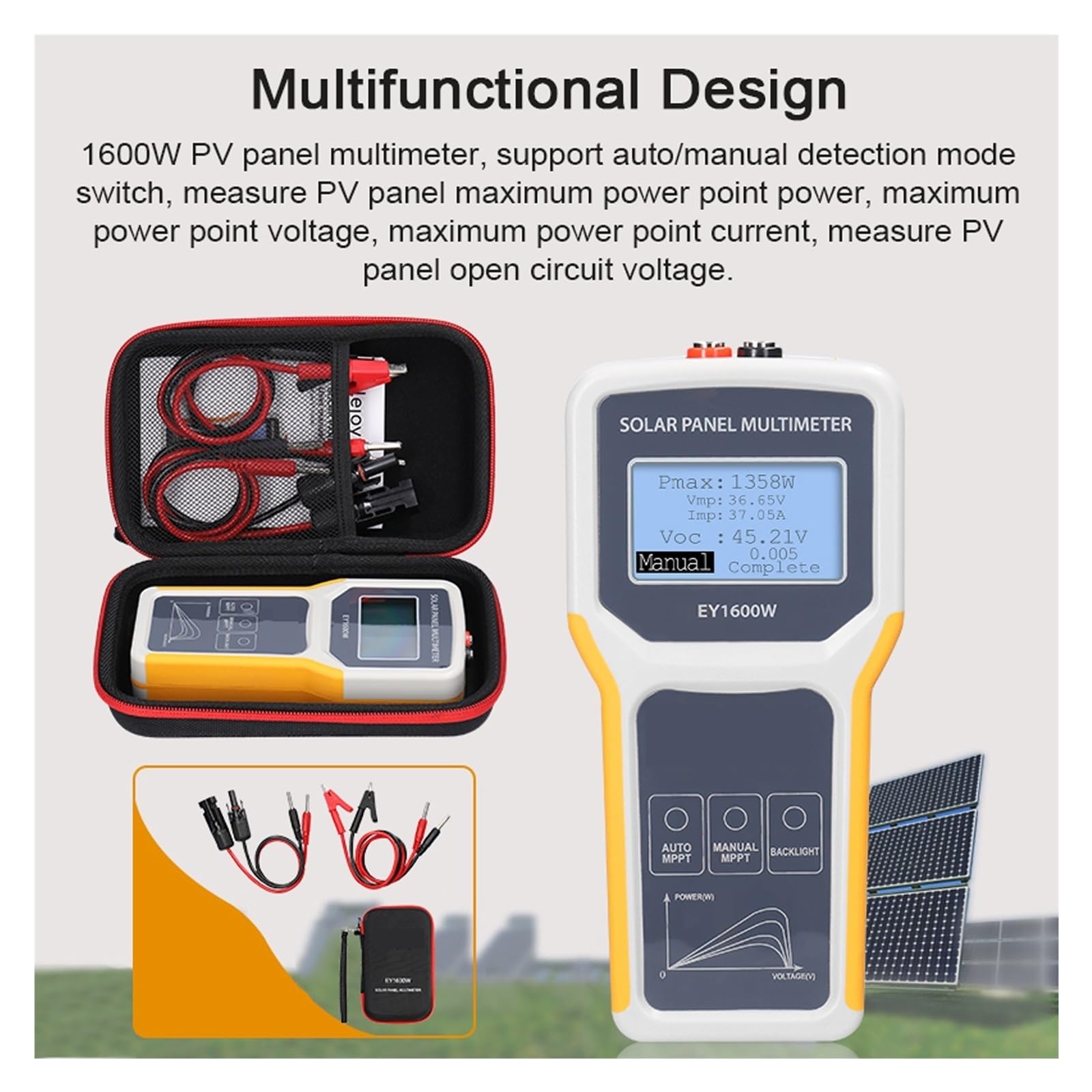 1600W Panel Fotowoltaiczny Multimetr Słoneczny M-PPT Tester Test Napięcia Obwodu Otwartego Miernik Testowy Punktu Zasilania Bezpieczny, Praktyczny, DokłAdny