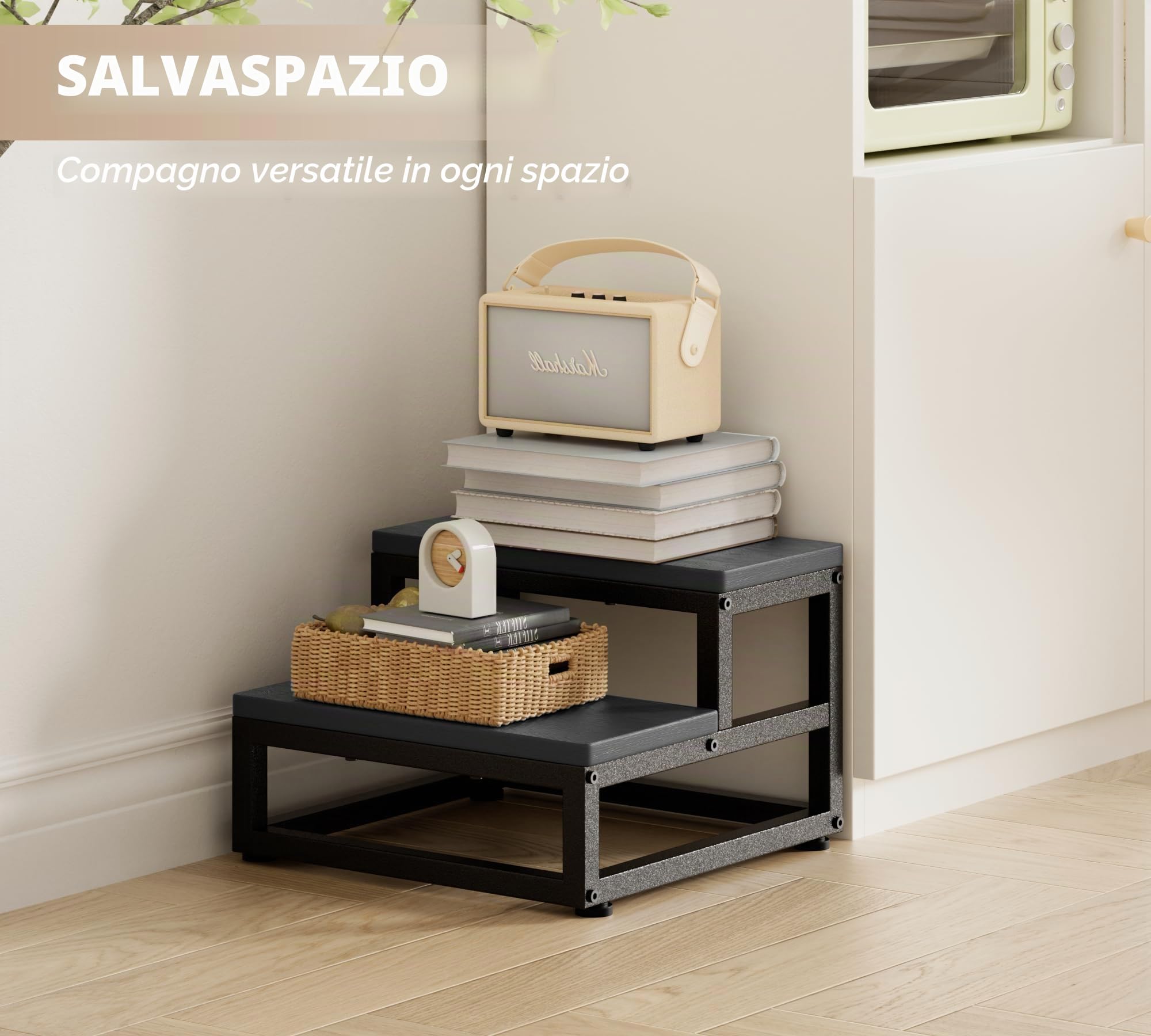 Sgabello a 2 gradini resistente per adulti e bambini, poggiapiedi impermeabile in HDPE con piedini antiscivolo regolabili e bordi arrotondati, utilizzabile in tutte le condizioni atmosferiche, per