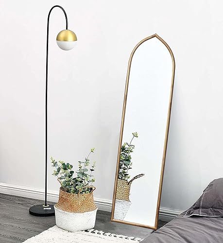 Miniatura 2 de Parisloft Espejo de pared arqueado, espejo de cuerpo de acento, espejo decorativo con marco de metal dorado, 50 pulgadas de alto