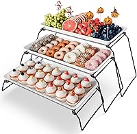 Vista 1 de Juego de bandejas de melamina extra grandes de 3 niveles y soporte para cupcakes para eventos de fiesta, platos de 17 pulgadas con soporte Negro