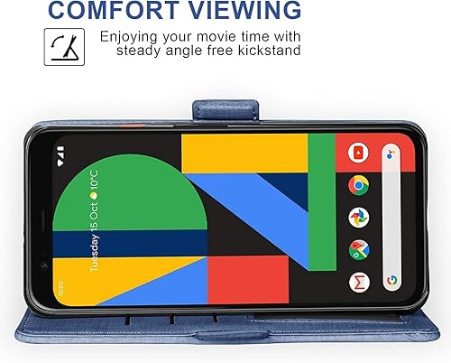 Miniatura 4 de Asuwish Compatible con Google Pixel 4 Funda tipo cartera de cristal templado y funda de cuero con tapa abatible, soporte para tarjetas, accesorios