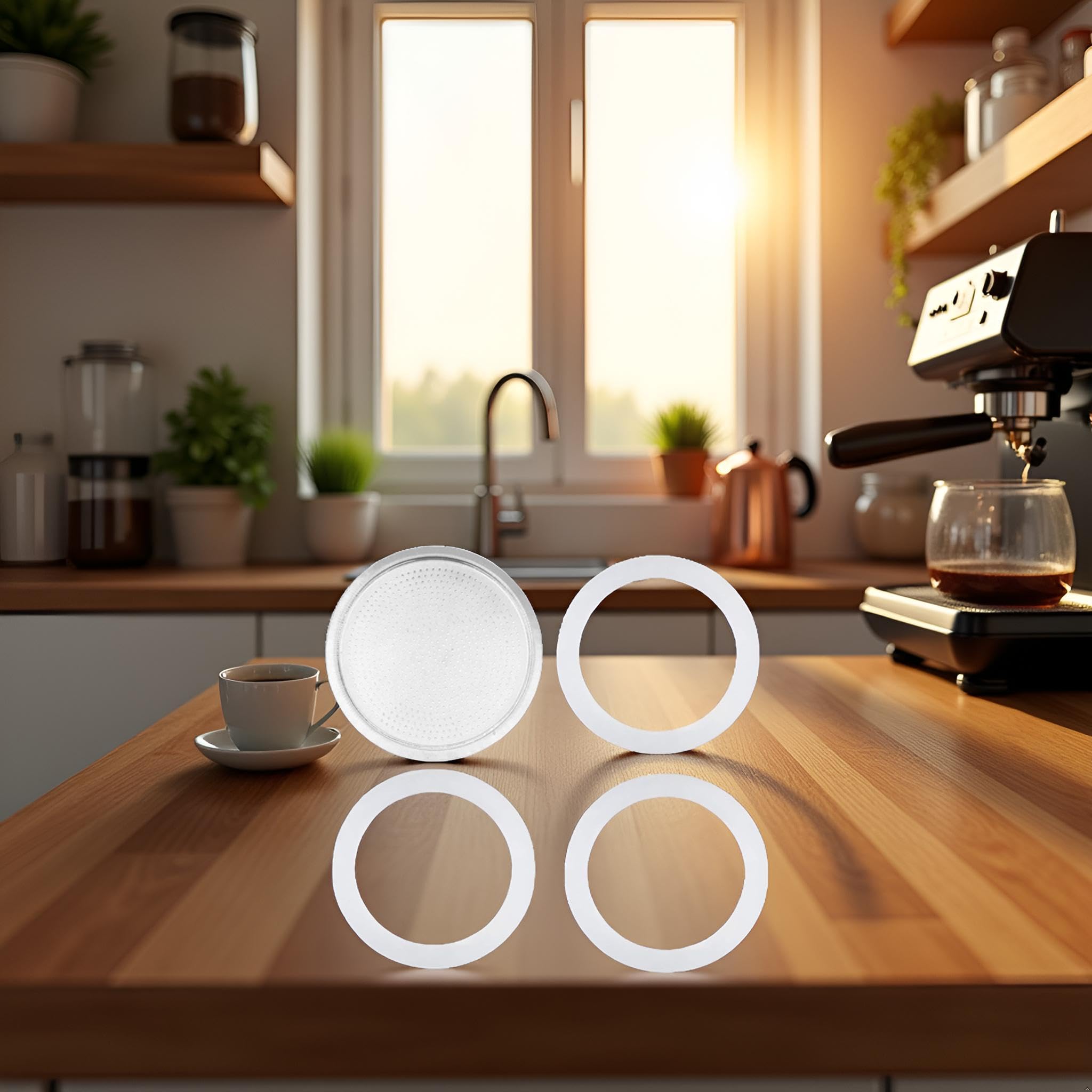 3 juntas de gel de sílice de repuesto de 3 tazas y filtros de aluminio para cafetera Moka, botella de café, 3 tazas, tamaño único, suministros para el hogar de papel y plástico