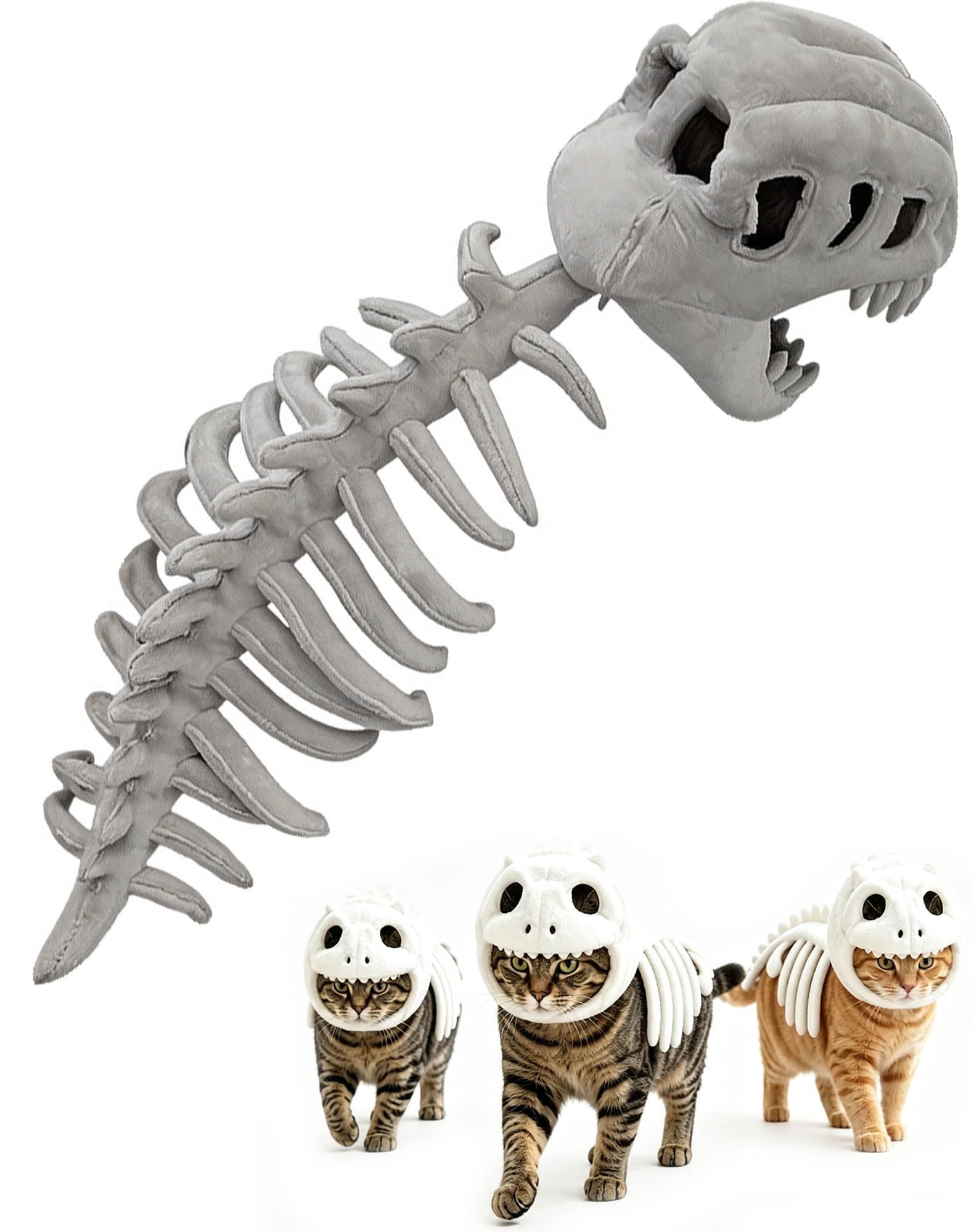 Catsaur Costume, Dinosaur Skeleton Costume for Cat Dog，Grey：80cm