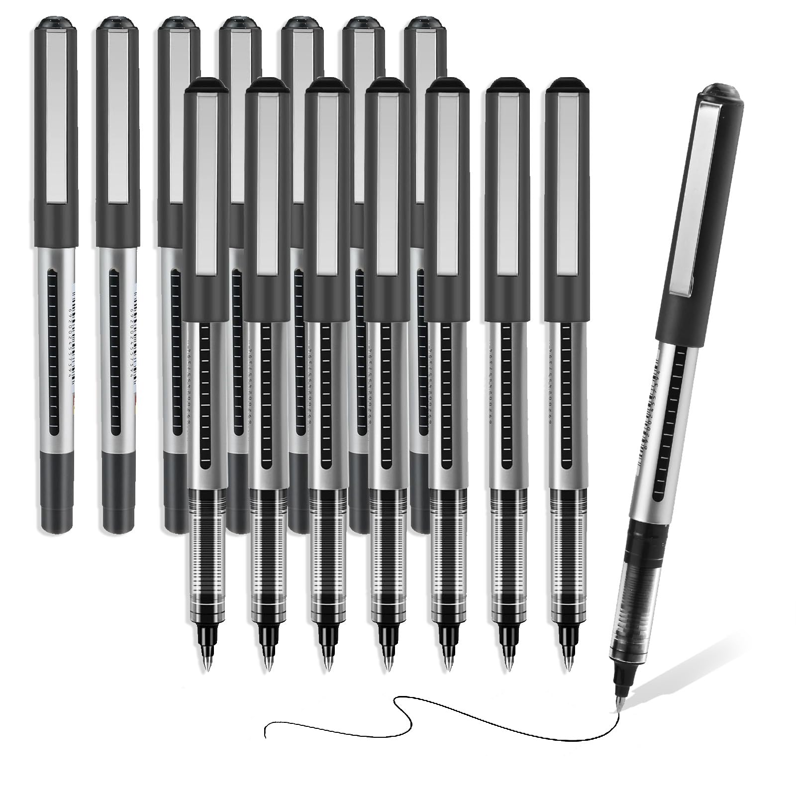 Lot de 15 stylos roller noirs, 0,7 mm, à encre liquide, séchage rapide, pour l'école, le bureau, le magasin, la journalisation, les étudiants