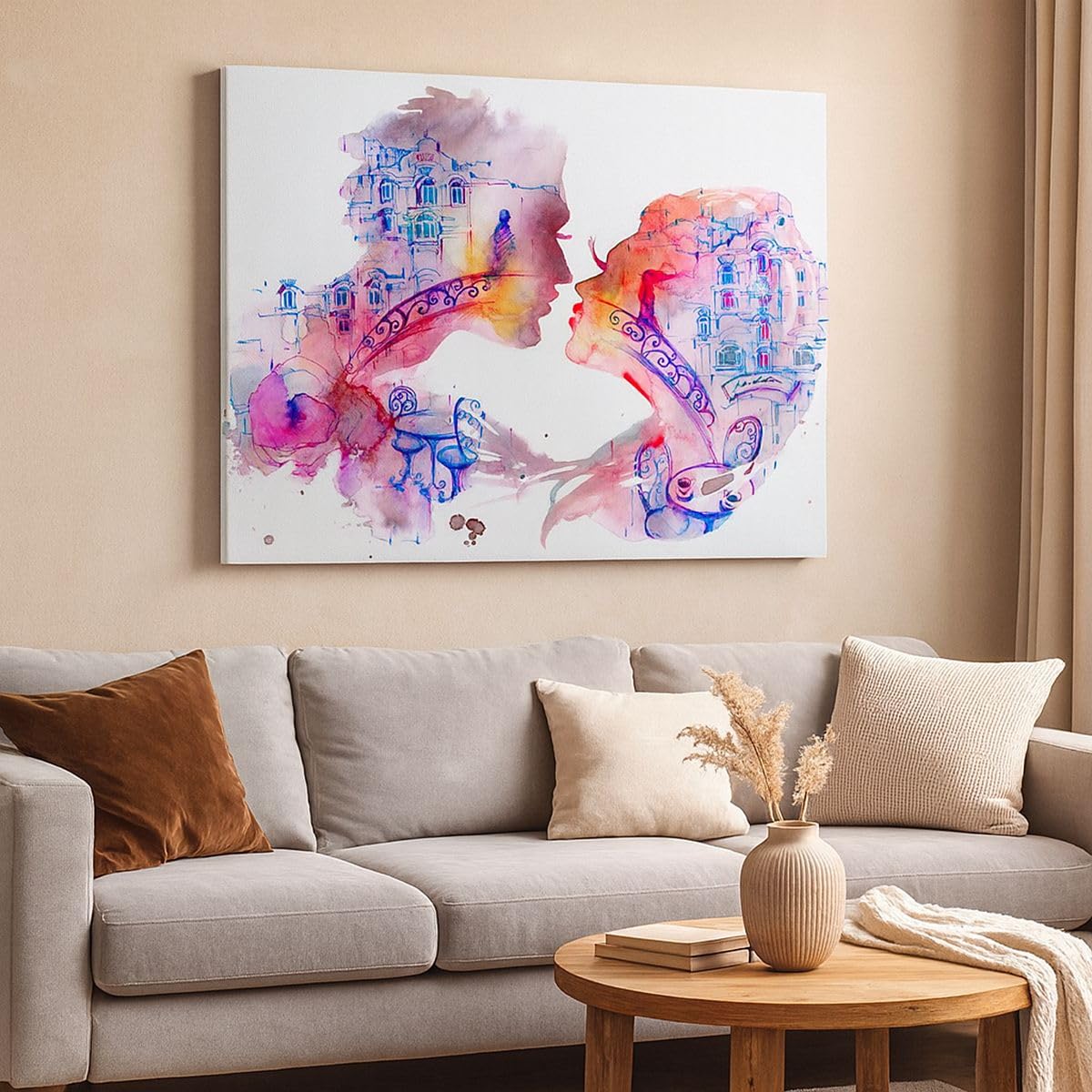 Cuadros Decoracion Salon Pareja amor mujer urbano Lienzos decorativos 120x80cm Cuadro Sobre Lienzo Moderno Dormitorio Cocina Cuadros Pared Imágenes Wall Art Prints Decor Grande XXL AA120x80-3132