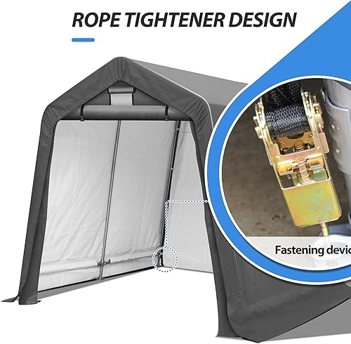 Miniatura 4 de Cobertizo de almacenamiento exterior de 8 x 8 pies, garaje portátil con puerta enrollable con cremallera y ventana de ventilación, tienda de campaña