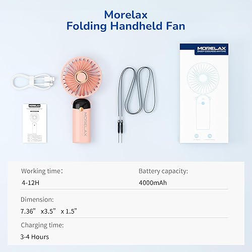 Miniatura 8 de Miniventilador portátil de mano, ventilador personal recargable por USB, ventilador de mesa de enfriamiento 5 en 1, 4000 mAh, 90 ajustable, 6